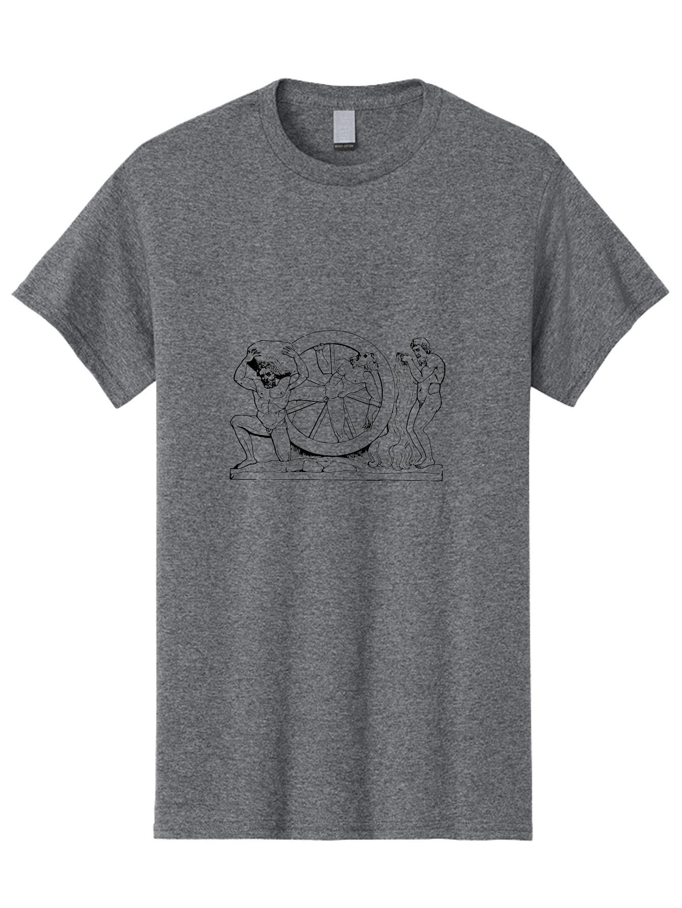 Ixion Men'S Graphic Tee, 100% Cotton, Comfortable Casual Summer Wear, Machine Washable, Ixion On The Wheel, Greek Mythology, Ancient Greece, Mythological Creatures, Torment, Punishment, Classical Art, Historical Illustration, Black Outline, -  Aaa545