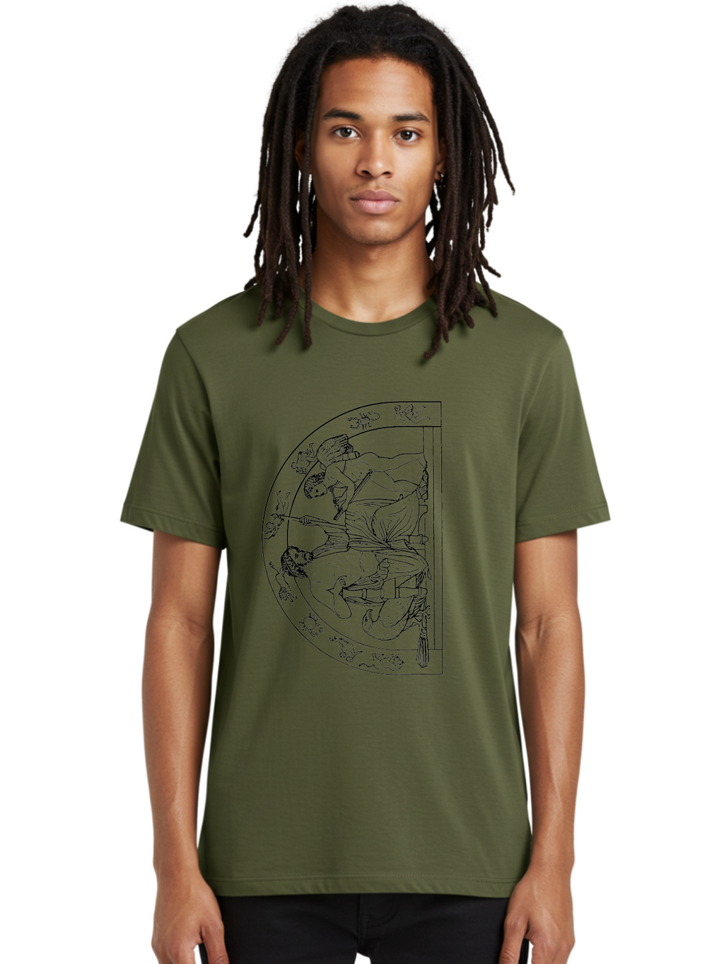 Letter-E-Illustration Men'S Graphic Tee, 100% Cotton, Comfortable Casual Summer Wear, Machine Washable, Ancient Greek Art, Warrior Battle Scene, Classical Mythology, Line Art, Historical Illustration, Mythological Creatures, -  Aaa548