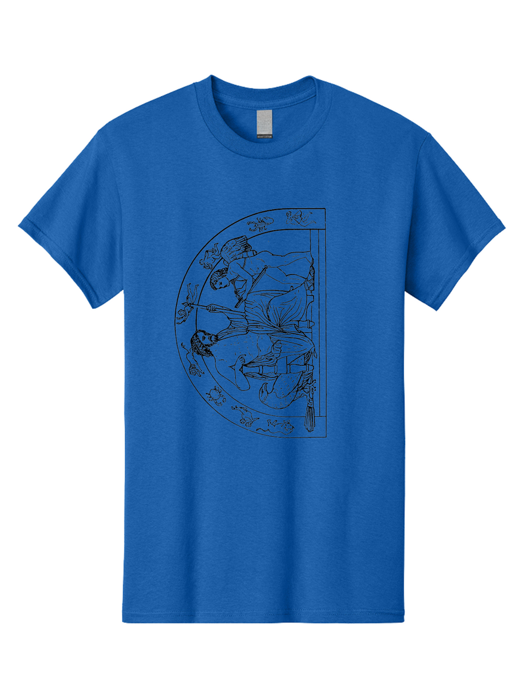 Letter-E-Illustration Men'S Graphic Tee, 100% Cotton, Comfortable Casual Summer Wear, Machine Washable, Ancient Greek Art, Warrior Battle Scene, Classical Mythology, Line Art, Historical Illustration, Mythological Creatures, -  Aaa548