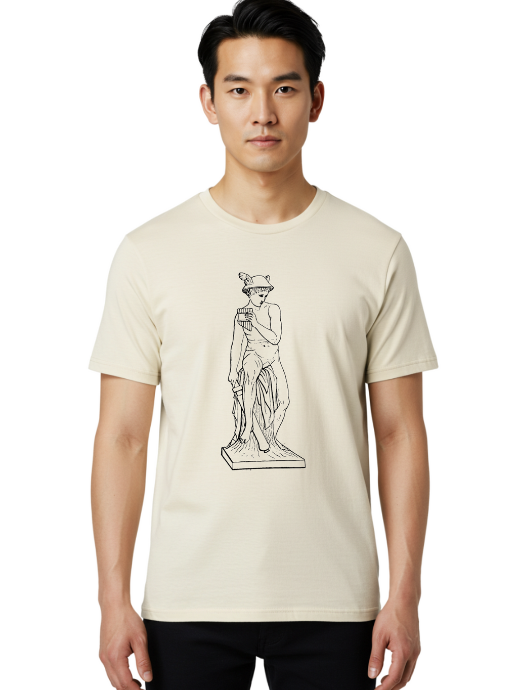 Mercury-Statue Men'S Graphic Tee, 100% Cotton, Comfortable Casual Summer Wear, Machine Washable, Classical Greek Statue, Male Figure, Draped Clothing, Mythological Symbol, Ancient Art, Greek God, Symbolic Representation, Cultural Heritage, -  Aaa551