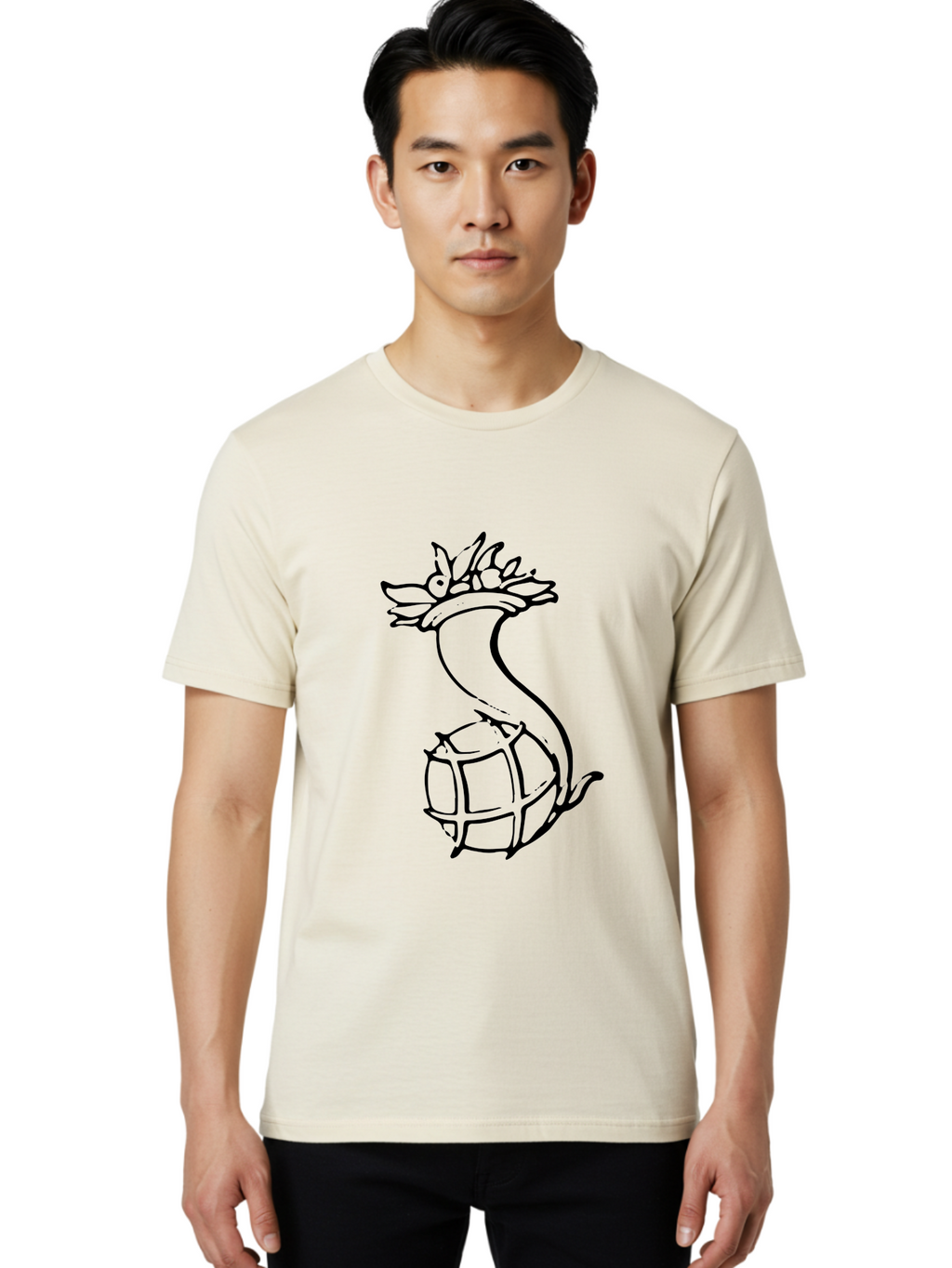 Pineapple-Grenade Men'S Graphic Tee, 100% Cotton, Comfortable Casual Summer Wear, Machine Washable, Pineapple Grenade, Cartoon Illustration, Simple Line Art, Fruit And Warfare, Humorous Design, Playful Twist, Comical Art -  Aaa556