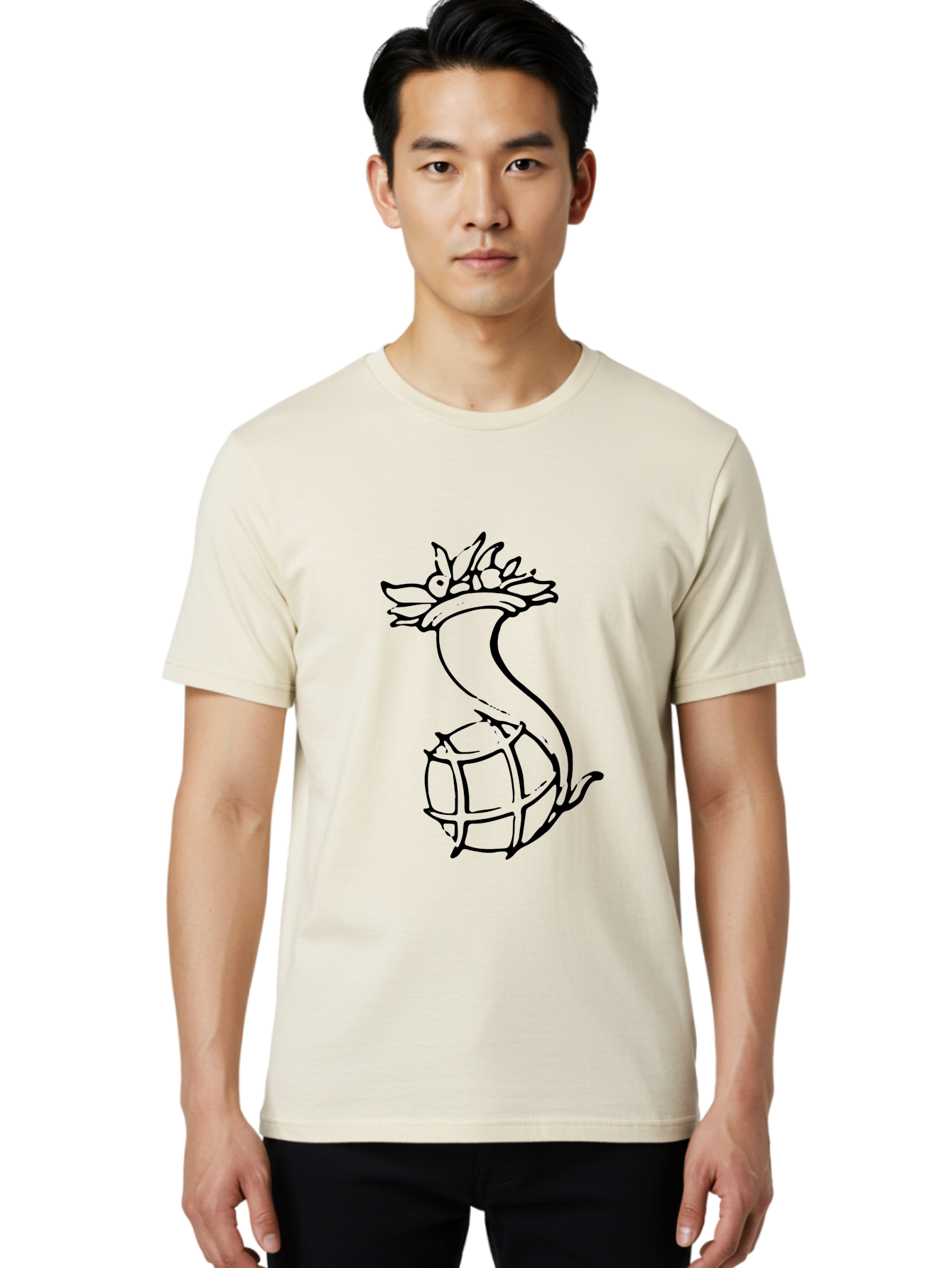Pineapple-Grenade Men'S Graphic Tee, 100% Cotton, Comfortable Casual Summer Wear, Machine Washable, Pineapple Grenade, Cartoon Illustration, Simple Line Art, Fruit And Warfare, Humorous Design, Playful Twist, Comical Art -  Aaa556
