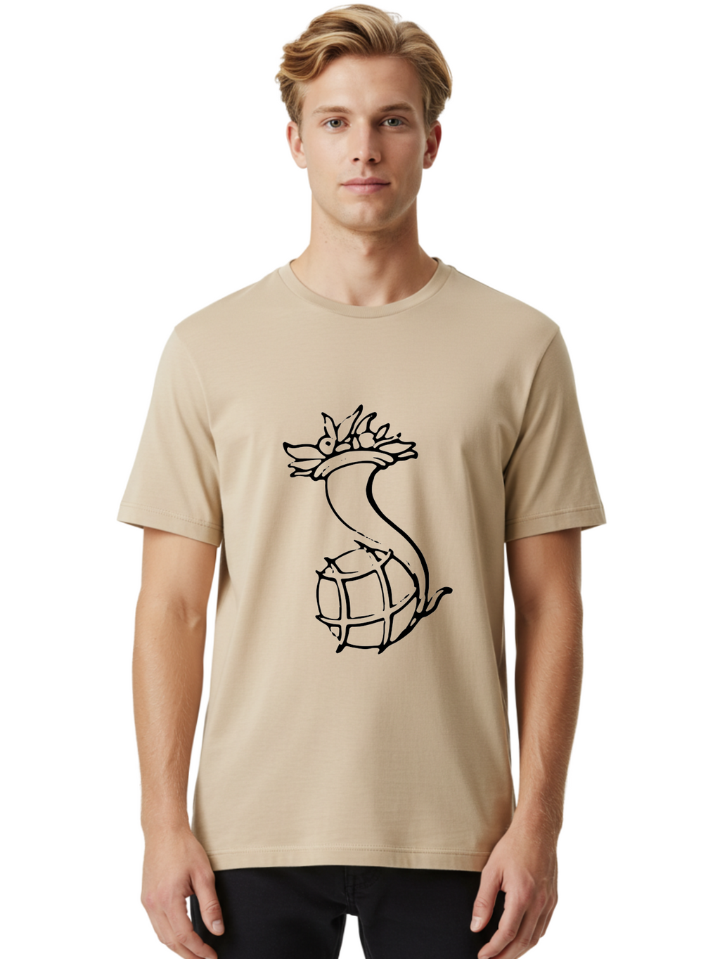 Pineapple-Grenade Men'S Graphic Tee, 100% Cotton, Comfortable Casual Summer Wear, Machine Washable, Pineapple Grenade, Cartoon Illustration, Simple Line Art, Fruit And Warfare, Humorous Design, Playful Twist, Comical Art -  Aaa556