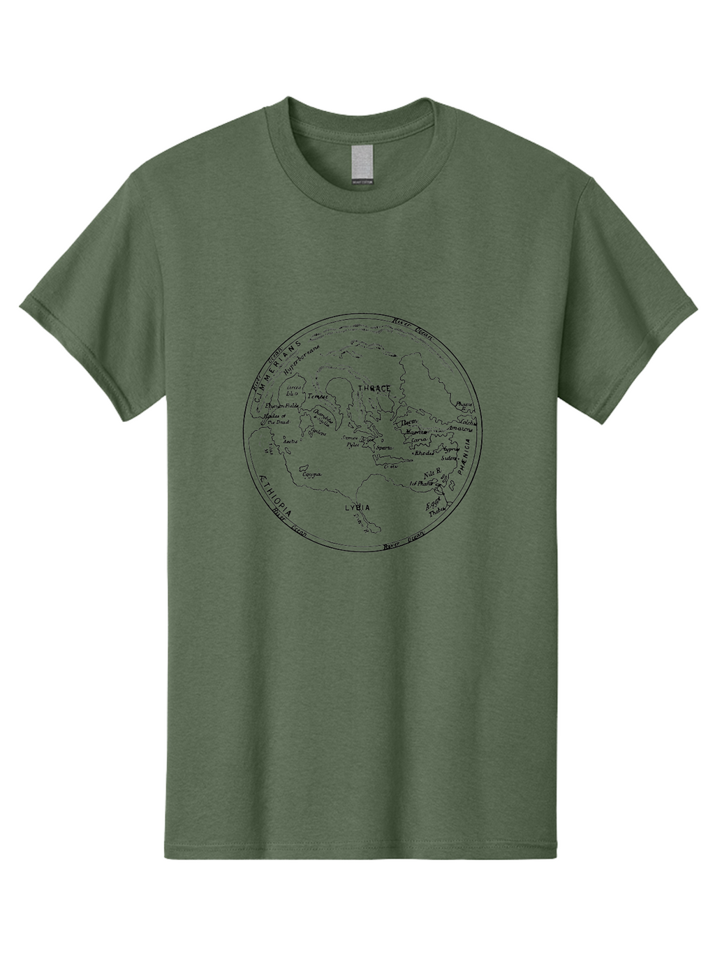 Ptolemy-World-Map Men'S Graphic Tee, 100% Cotton, Comfortable Casual Summer Wear, Machine Washable, Vintage Globe, World Map, Geographic Illustration, Antique Cartography, Historical Regions, Classical Geography, Old World Map, -  Aaa557