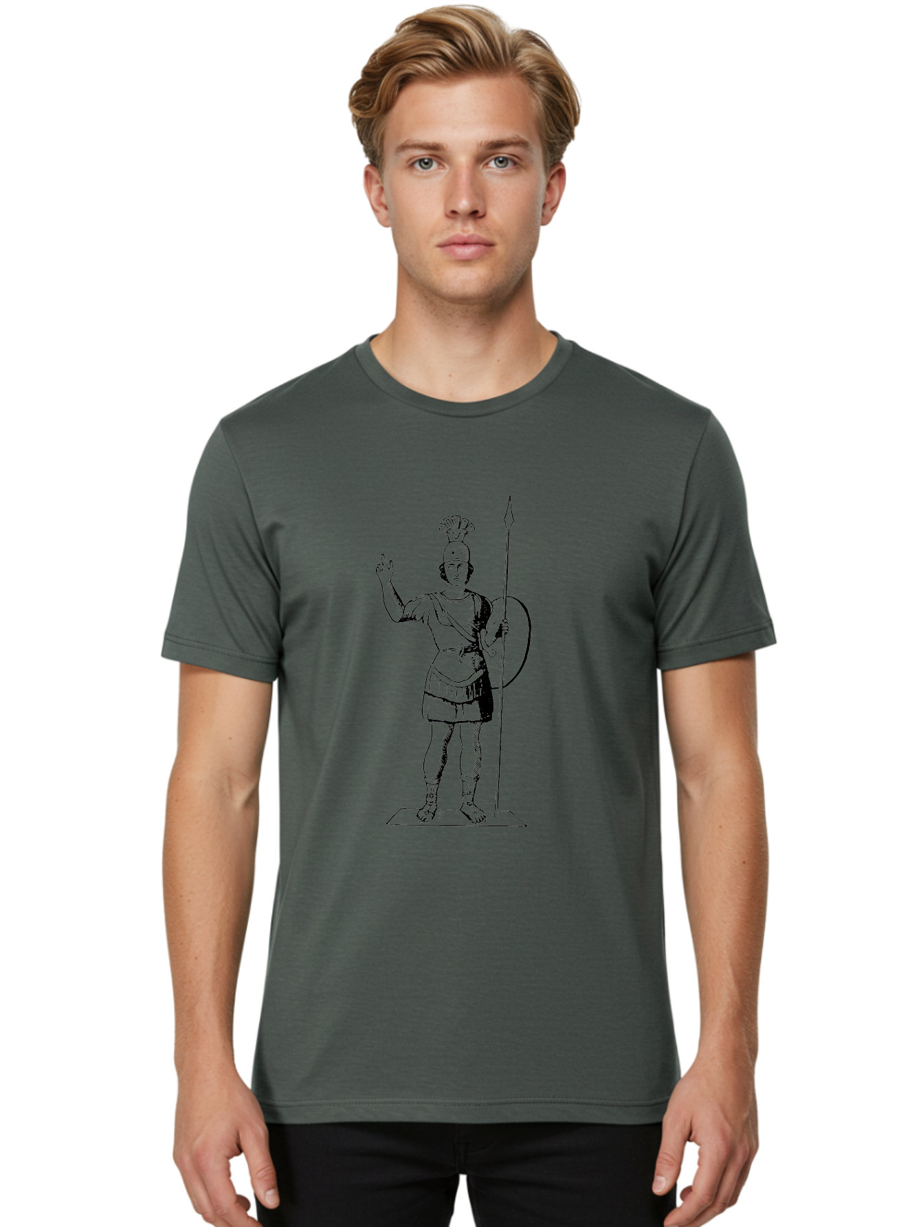 Roman-Soldier Men'S Graphic Tee, 100% Cotton, Comfortable Casual Summer Wear, Machine Washable, Roman Warrior, Ancient Armor, Spear And Shield, Classical Illustration, Historical Figure, Vintage Art, Ancient Rome, Soldier Statue -  Aaa558