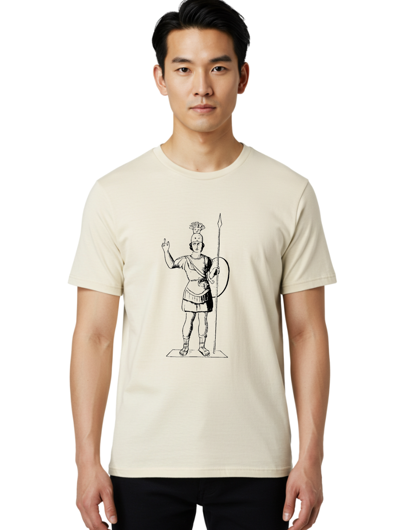 Roman-Soldier Men'S Graphic Tee, 100% Cotton, Comfortable Casual Summer Wear, Machine Washable, Roman Warrior, Ancient Armor, Spear And Shield, Classical Illustration, Historical Figure, Vintage Art, Ancient Rome, Soldier Statue -  Aaa558