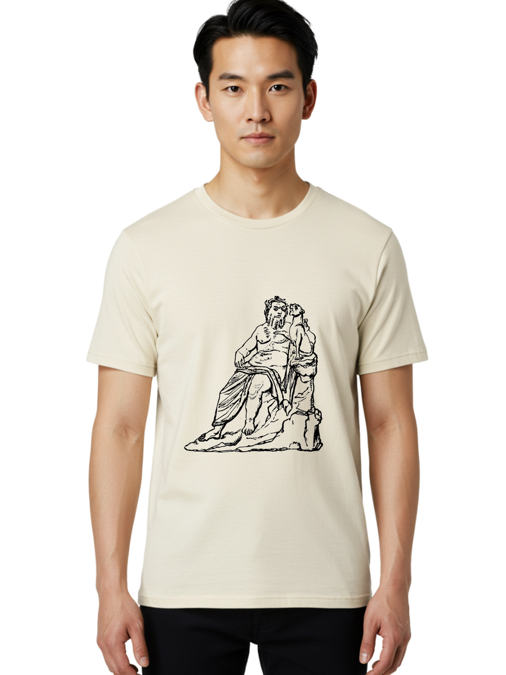 Socrates-And-Young-Man Men'S Graphic Tee, 100% Cotton, Comfortable Casual Summer Wear, Machine Washable, Socrates, Philosopher, Ancient Greek, Classical Art, Black And White Illustration, Socratic Method, Wisdom, Bearded Man, -  Aaa562