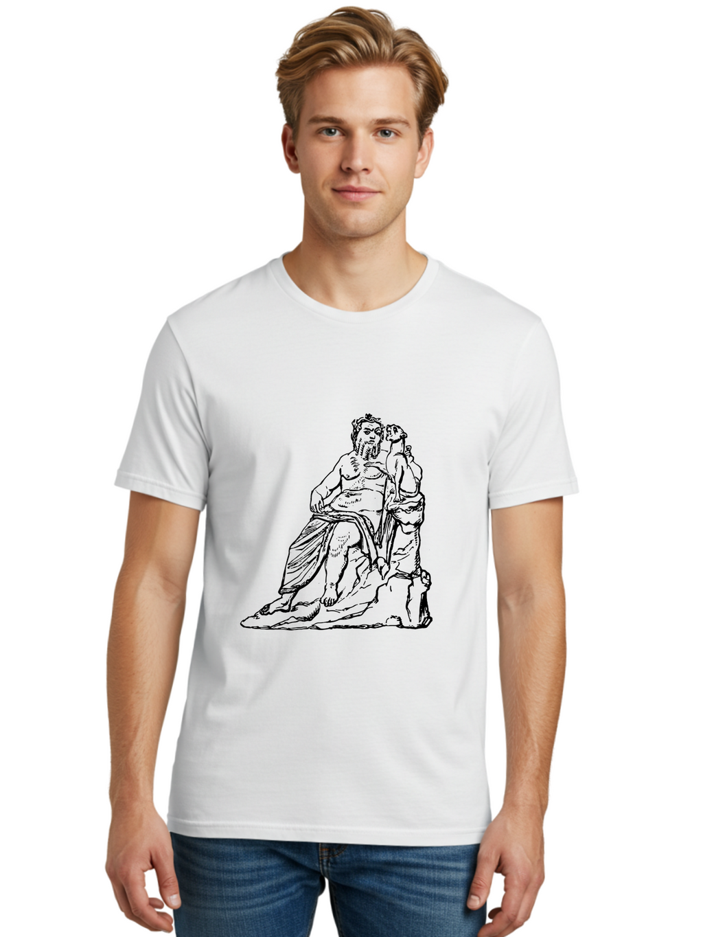 Socrates-And-Young-Man Men'S Graphic Tee, 100% Cotton, Comfortable Casual Summer Wear, Machine Washable, Socrates, Philosopher, Ancient Greek, Classical Art, Black And White Illustration, Socratic Method, Wisdom, Bearded Man, -  Aaa562
