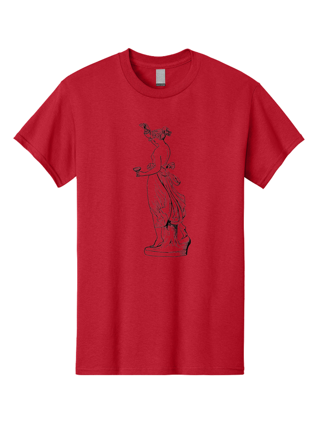 Statue-Of-Goddess Men'S Graphic Tee, 100% Cotton, Comfortable Casual Summer Wear, Machine Washable, Goddess Statue, Black Ink Drawing, Classical Attire, Flowing Robes, Ancient Deity, Figurative Art, Mythological Figure, Artistic Sketch, -  Aaa566