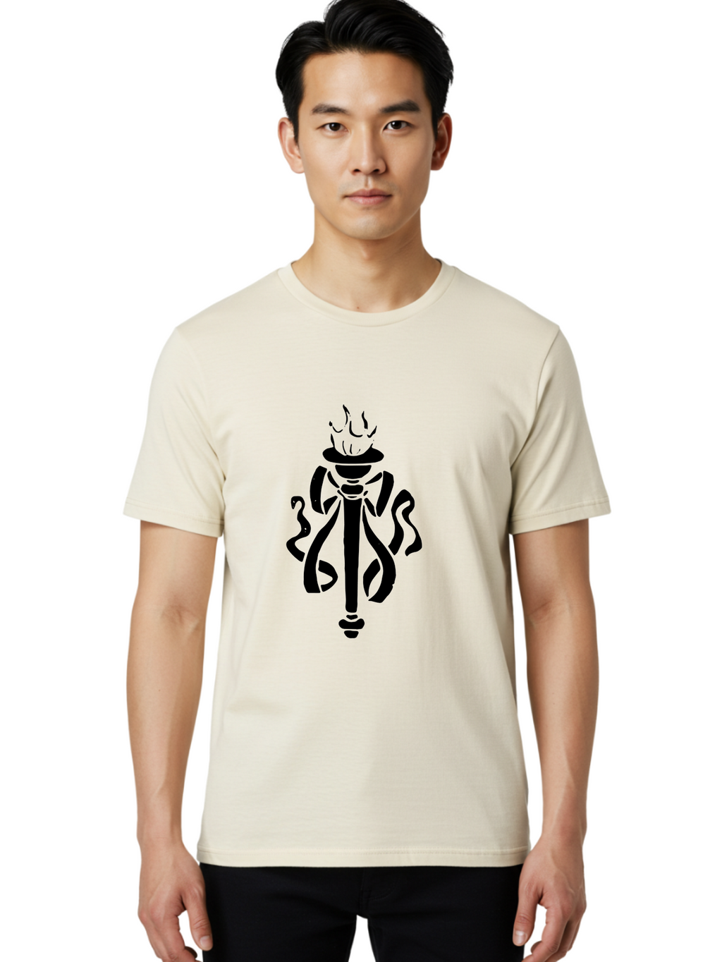 Torch Men'S Graphic Tee, 100% Cotton, Comfortable Casual Summer Wear, Machine Washable, Torch With Flame, Abstract Art, Stylized Design, Freedom Symbol, Liberty Torch, Olympic Torch, Fire Symbol, Artistic Expression, Symbolic Imagery, -  Aaa569