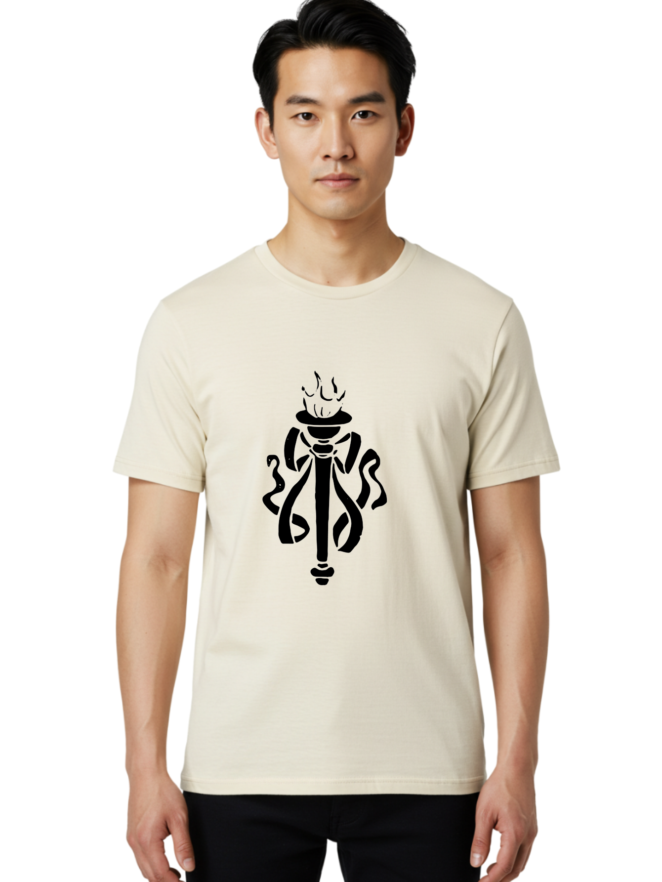 Torch Men'S Graphic Tee, 100% Cotton, Comfortable Casual Summer Wear, Machine Washable, Torch With Flame, Abstract Art, Stylized Design, Freedom Symbol, Liberty Torch, Olympic Torch, Fire Symbol, Artistic Expression, Symbolic Imagery, -  Aaa569