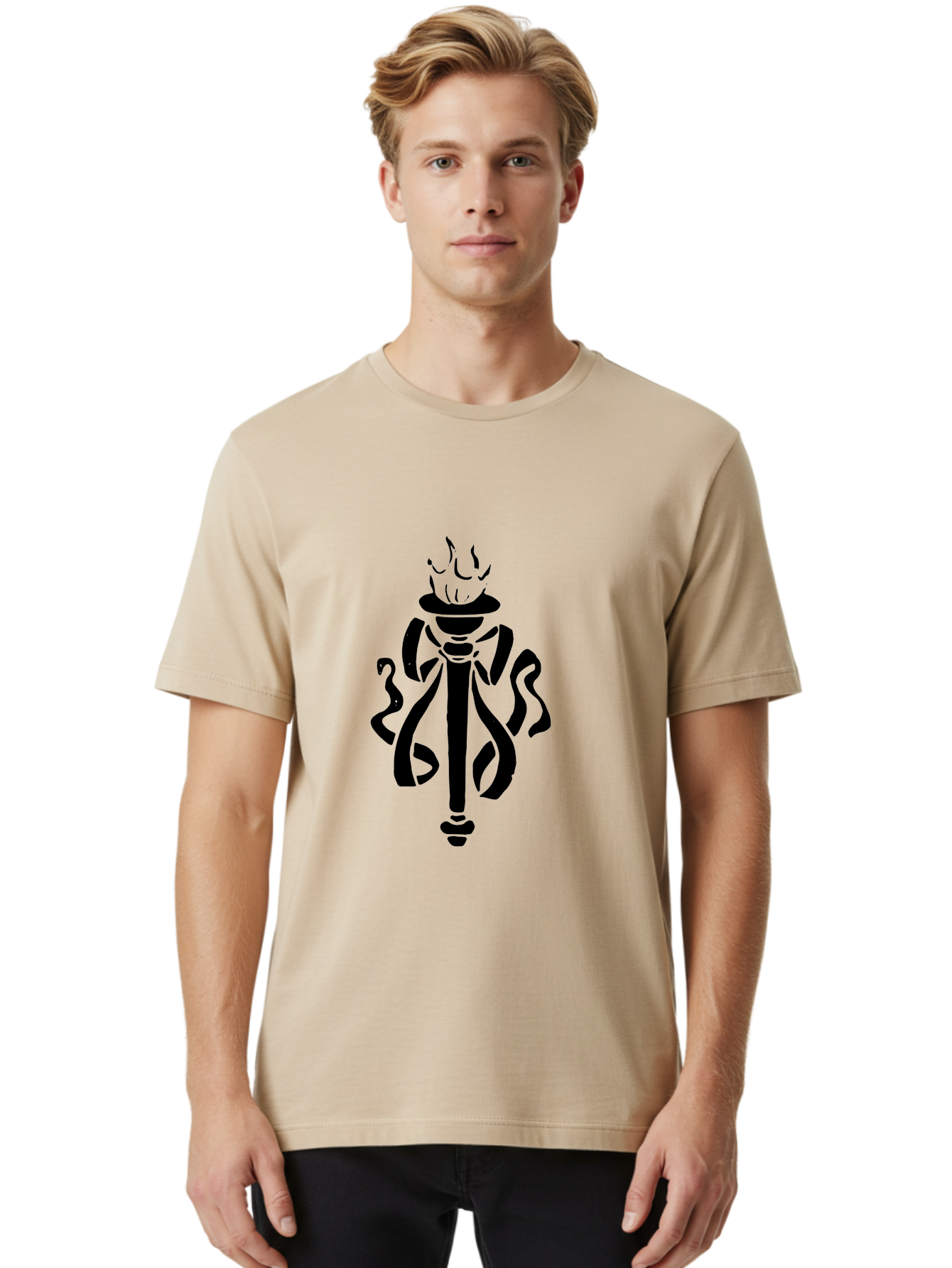 Torch Men'S Graphic Tee, 100% Cotton, Comfortable Casual Summer Wear, Machine Washable, Torch With Flame, Abstract Art, Stylized Design, Freedom Symbol, Liberty Torch, Olympic Torch, Fire Symbol, Artistic Expression, Symbolic Imagery, -  Aaa569
