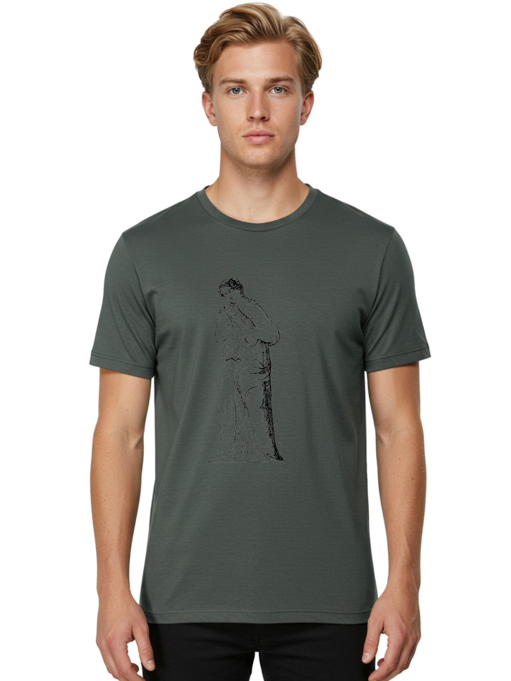 Woman-Playing-Lyre Men'S Graphic Tee, 100% Cotton, Comfortable Casual Summer Wear, Machine Washable, Classical Illustration, Ancient Greek Music, Female Musician, Lyre Player, Artistic Expression, Cultural Heritage, Historical Art, -  Aaa574