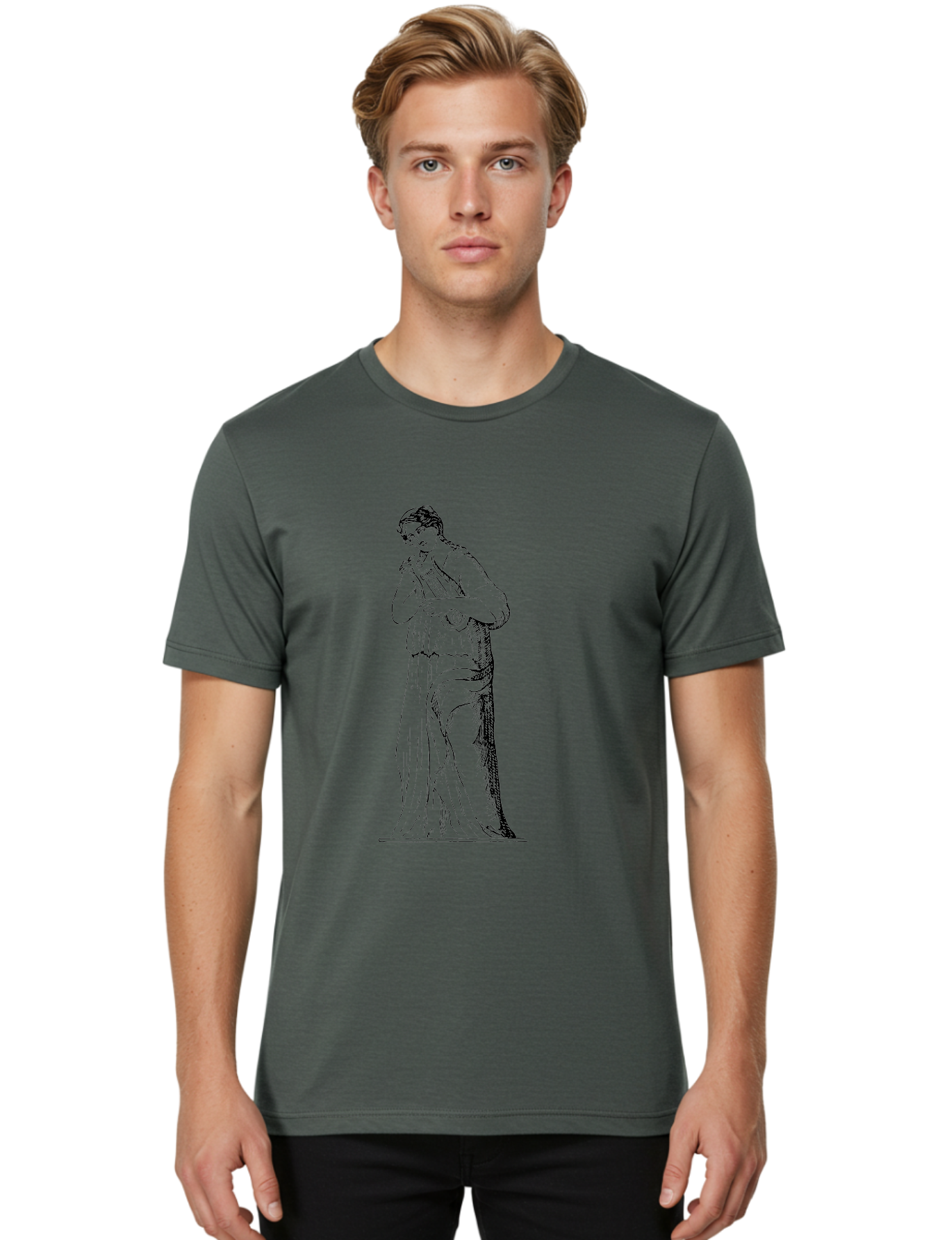 Woman-Playing-Lyre Men'S Graphic Tee, 100% Cotton, Comfortable Casual Summer Wear, Machine Washable, Classical Illustration, Ancient Greek Music, Female Musician, Lyre Player, Artistic Expression, Cultural Heritage, Historical Art, -  Aaa574