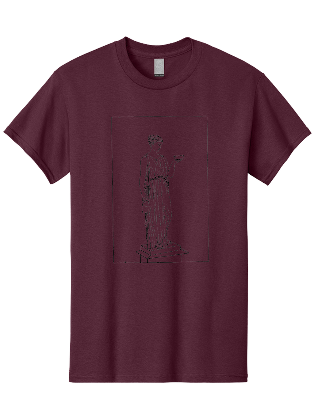 Woman-With-Bowl Men'S Graphic Tee, 100% Cotton, Comfortable Casual Summer Wear, Machine Washable, Classical Statue, Ancient Greek, Female Figure, Draped Clothing, Holding Bowl, Simple Illustration, Elegant Lines, Minimalist Art, -  Aaa577