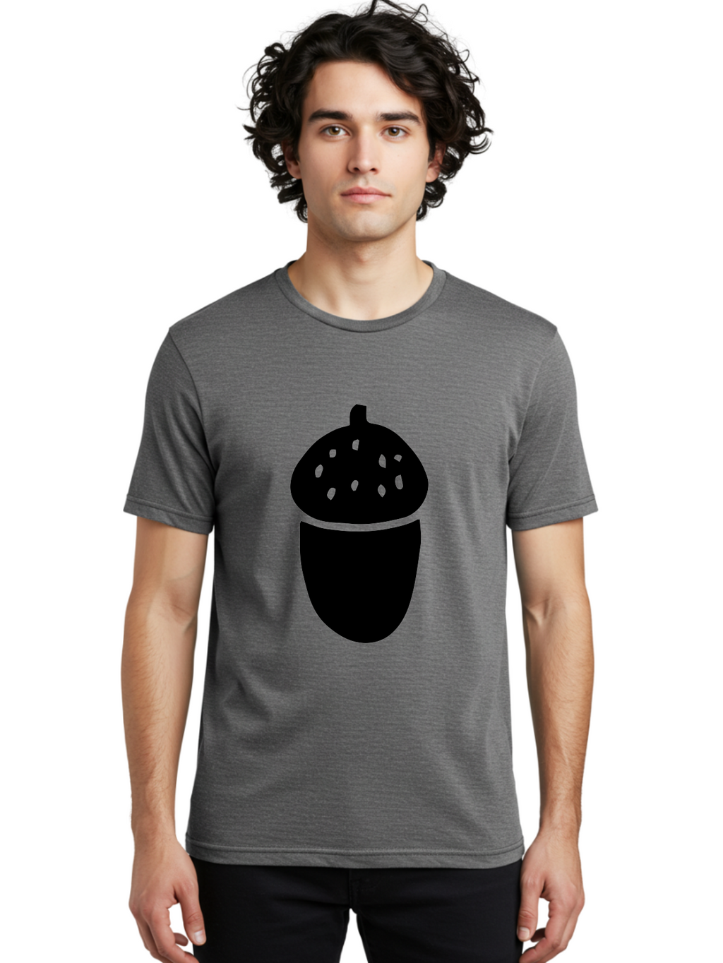 Acorn-Silhouette Men'S Graphic Tee, 100% Cotton, Comfortable Casual Summer Wear, Machine Washable, Acorn Silhouette, Oak Tree Symbol, Forest Icon, Nature Emblem, Autumn Motif, Wildlife Sign, Black Acorn -  Aaa578
