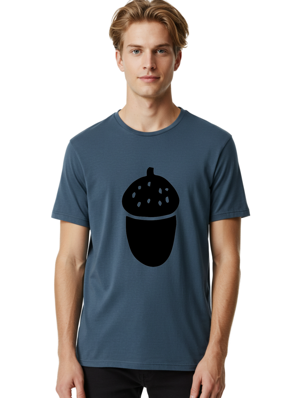 Acorn-Silhouette Men'S Graphic Tee, 100% Cotton, Comfortable Casual Summer Wear, Machine Washable, Acorn Silhouette, Oak Tree Symbol, Forest Icon, Nature Emblem, Autumn Motif, Wildlife Sign, Black Acorn -  Aaa578
