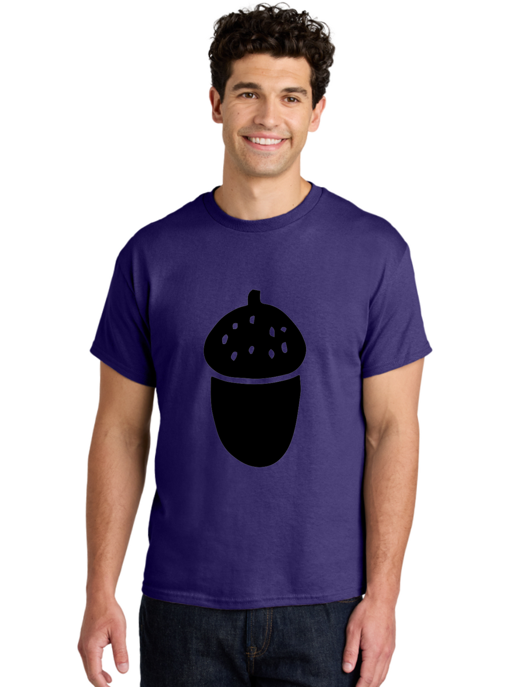 Acorn-Silhouette Men'S Graphic Tee, 100% Cotton, Comfortable Casual Summer Wear, Machine Washable, Acorn Silhouette, Oak Tree Symbol, Forest Icon, Nature Emblem, Autumn Motif, Wildlife Sign, Black Acorn -  Aaa578