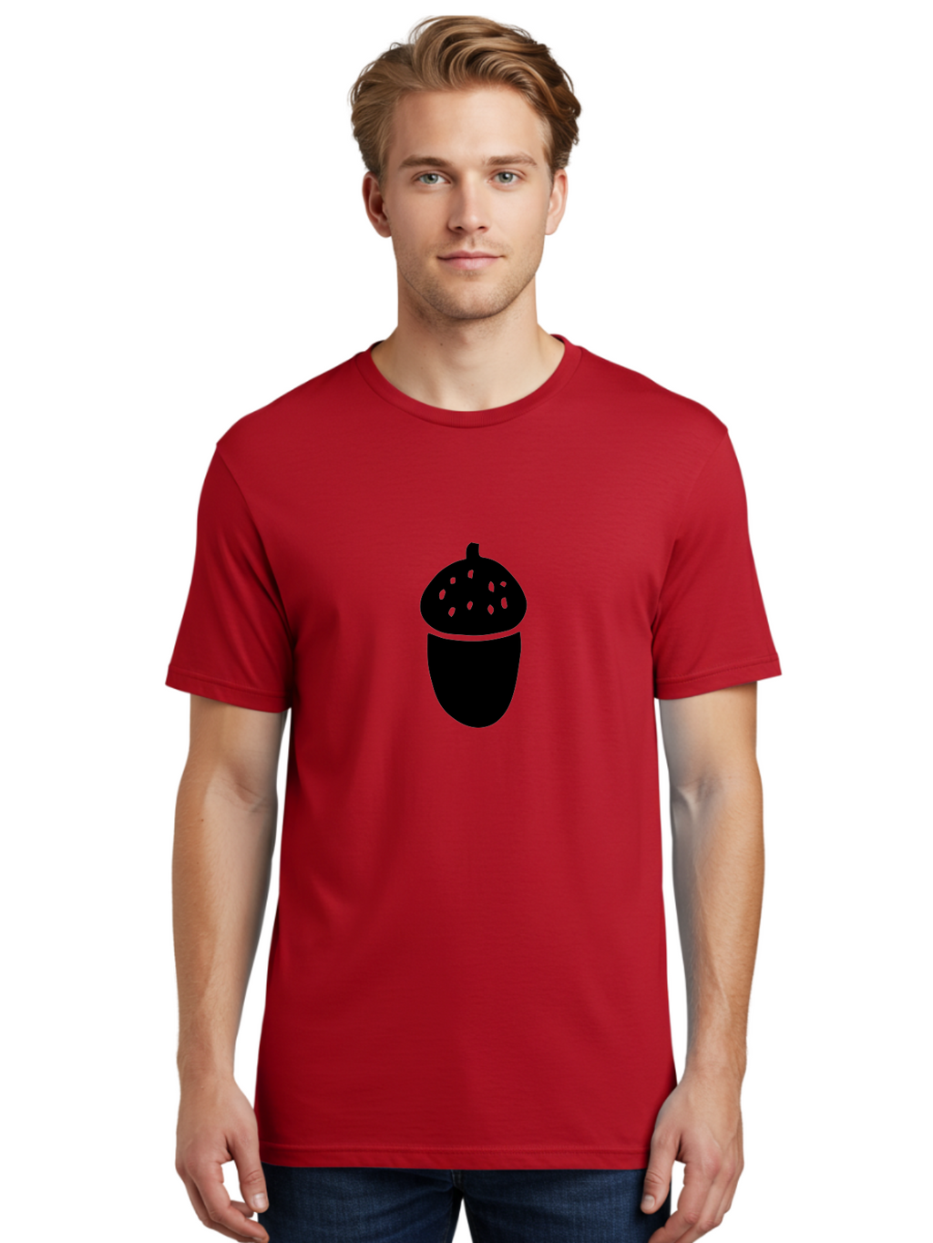 Acorn-Silhouette Men'S Graphic Tee, 100% Cotton, Comfortable Casual Summer Wear, Machine Washable, Acorn Silhouette, Oak Tree Symbol, Forest Icon, Nature Emblem, Autumn Motif, Wildlife Sign, Black Acorn -  Aaa578