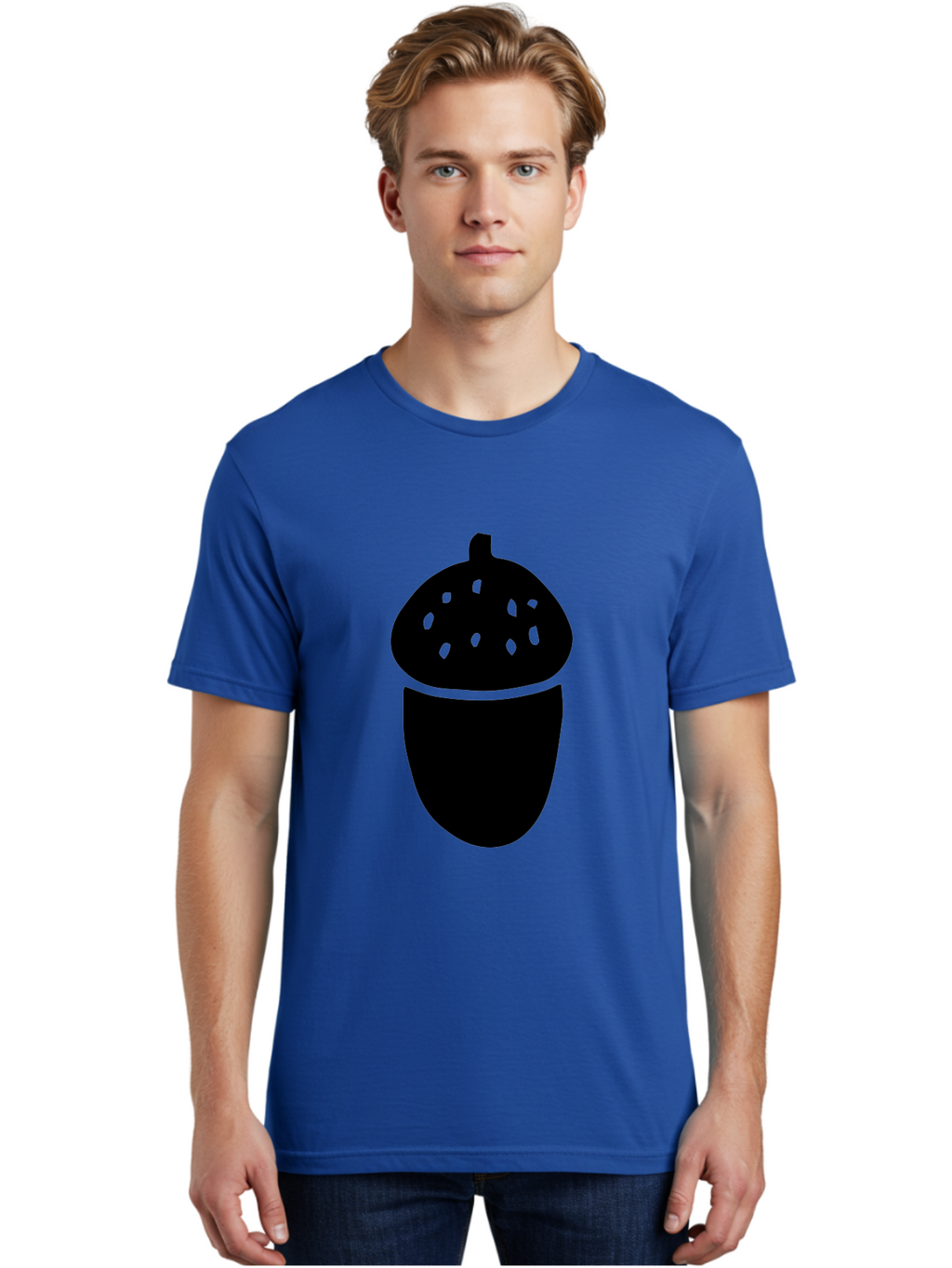 Acorn-Silhouette Men'S Graphic Tee, 100% Cotton, Comfortable Casual Summer Wear, Machine Washable, Acorn Silhouette, Oak Tree Symbol, Forest Icon, Nature Emblem, Autumn Motif, Wildlife Sign, Black Acorn -  Aaa578