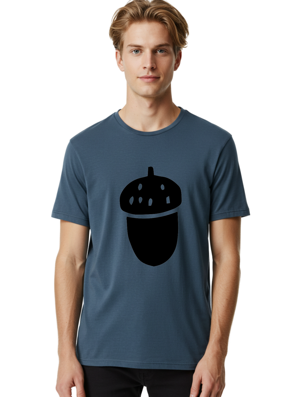 Acorn Men'S Graphic Tee, 100% Cotton, Comfortable Casual Summer Wear, Machine Washable, Acorn Silhouette, Oak Tree Symbol, Forest Icon, Nature Emblem, Earthy Design, Simple Graphics, Minimalist Art -  Aaa579