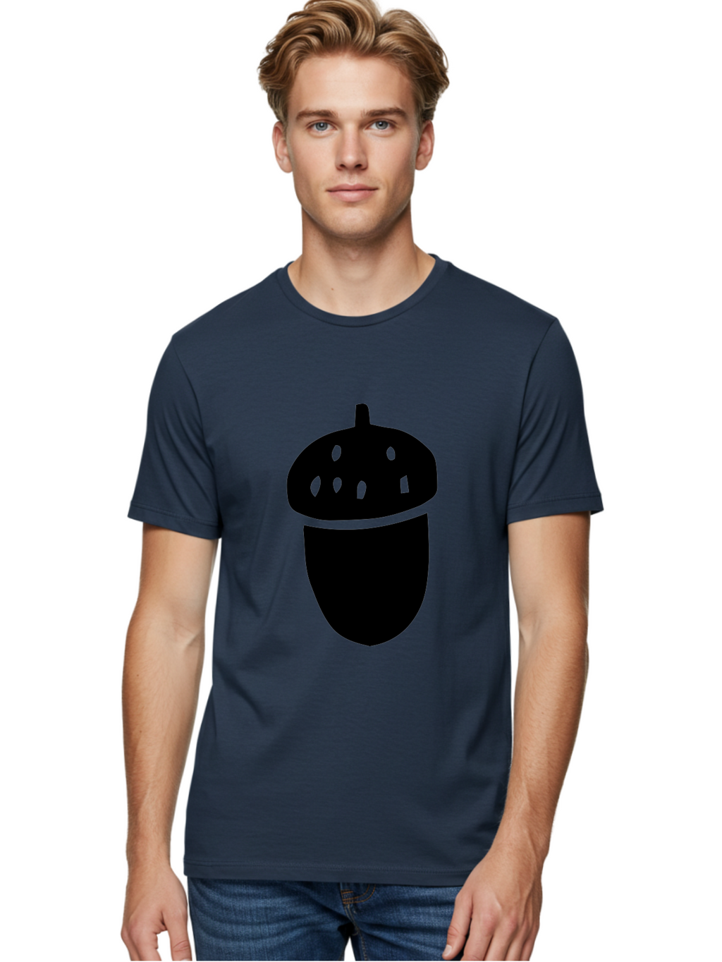 Acorn Men'S Graphic Tee, 100% Cotton, Comfortable Casual Summer Wear, Machine Washable, Acorn Silhouette, Oak Tree Symbol, Forest Icon, Nature Emblem, Earthy Design, Simple Graphics, Minimalist Art -  Aaa579