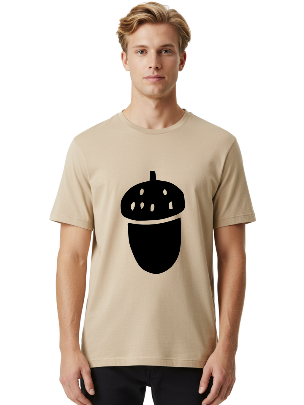 Acorn Men'S Graphic Tee, 100% Cotton, Comfortable Casual Summer Wear, Machine Washable, Acorn Silhouette, Oak Tree Symbol, Forest Icon, Nature Emblem, Earthy Design, Simple Graphics, Minimalist Art -  Aaa579