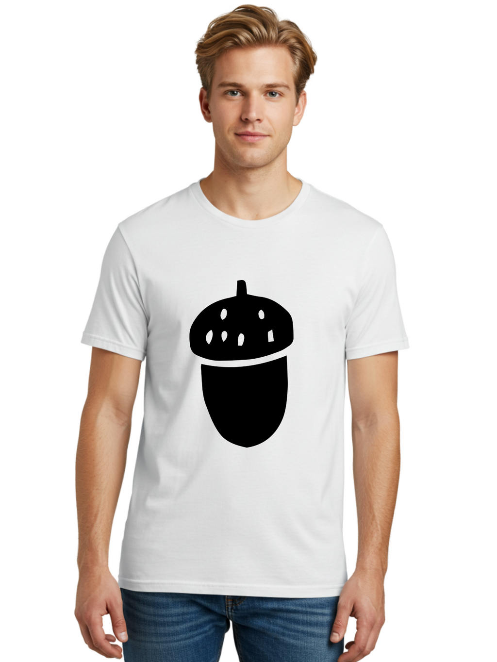 Acorn Men'S Graphic Tee, 100% Cotton, Comfortable Casual Summer Wear, Machine Washable, Acorn Silhouette, Oak Tree Symbol, Forest Icon, Nature Emblem, Earthy Design, Simple Graphics, Minimalist Art -  Aaa579