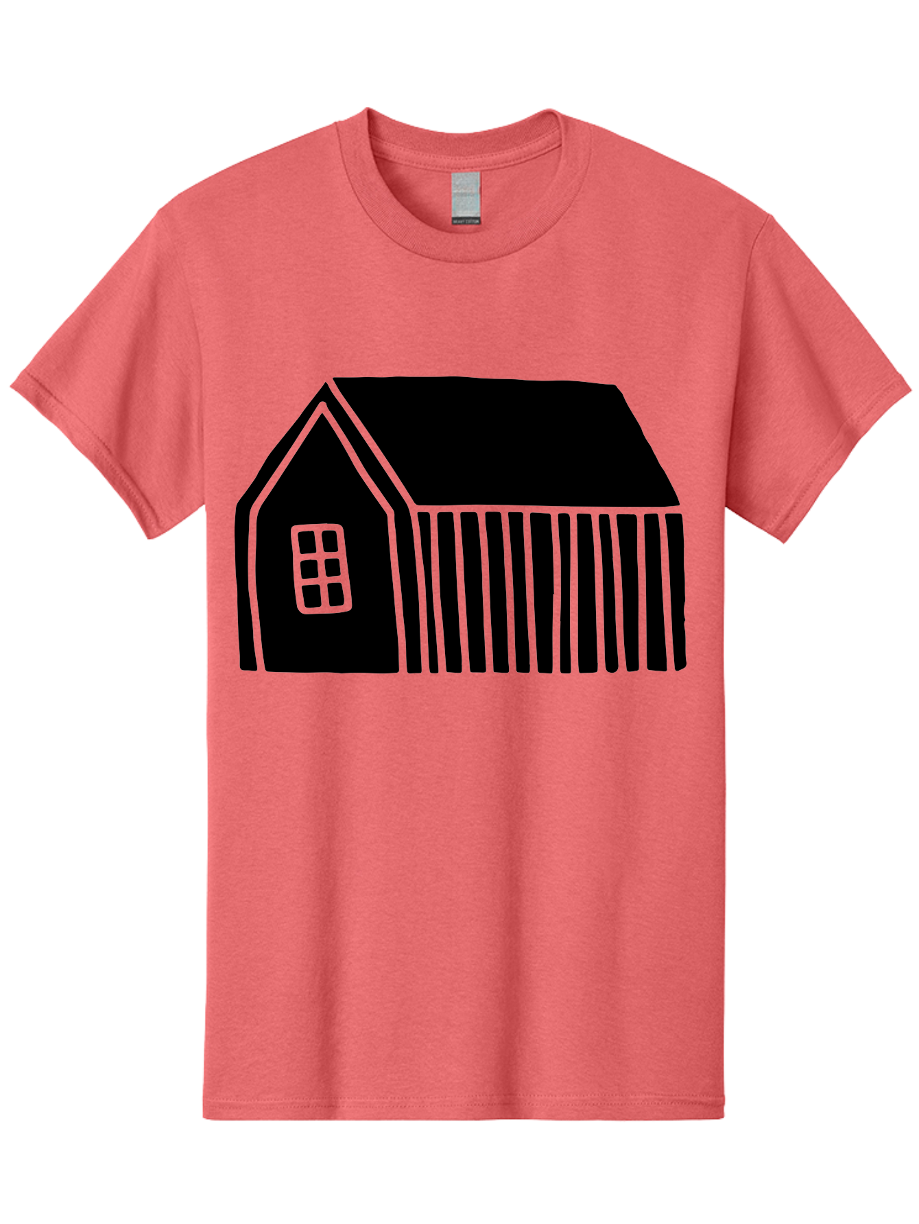 Barn Men'S Graphic Tee, 100% Cotton, Comfortable Casual Summer Wear, Machine Washable, Barn Illustration, Simple Design, Rural Architecture, Farm Building, Minimalist Art, Country Style, Black Silhouette, Green Outline -  Aaa580