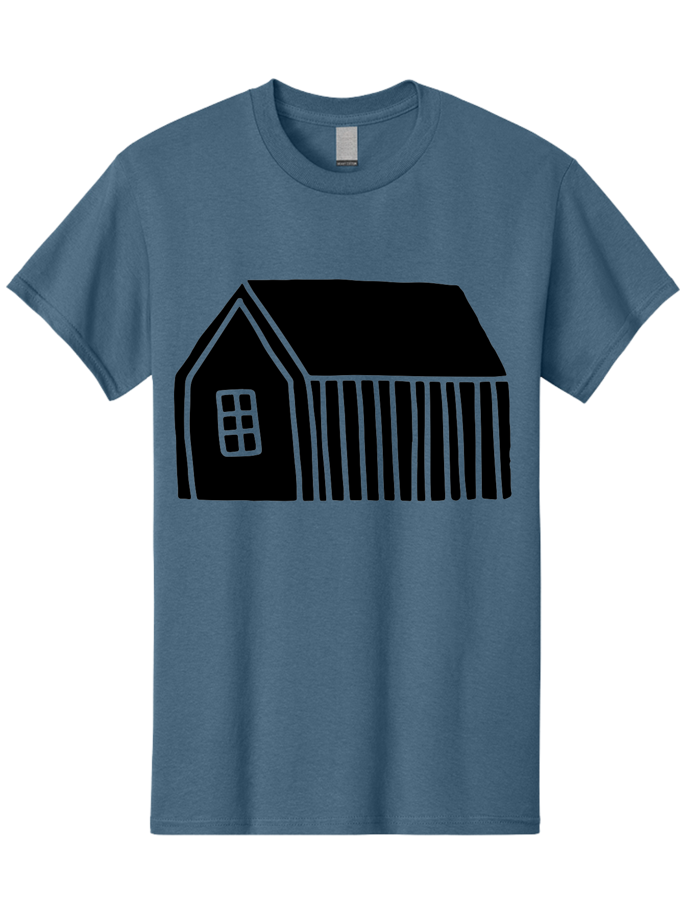 Barn Men'S Graphic Tee, 100% Cotton, Comfortable Casual Summer Wear, Machine Washable, Barn Illustration, Simple Design, Rural Architecture, Farm Building, Minimalist Art, Country Style, Black Silhouette, Green Outline -  Aaa580