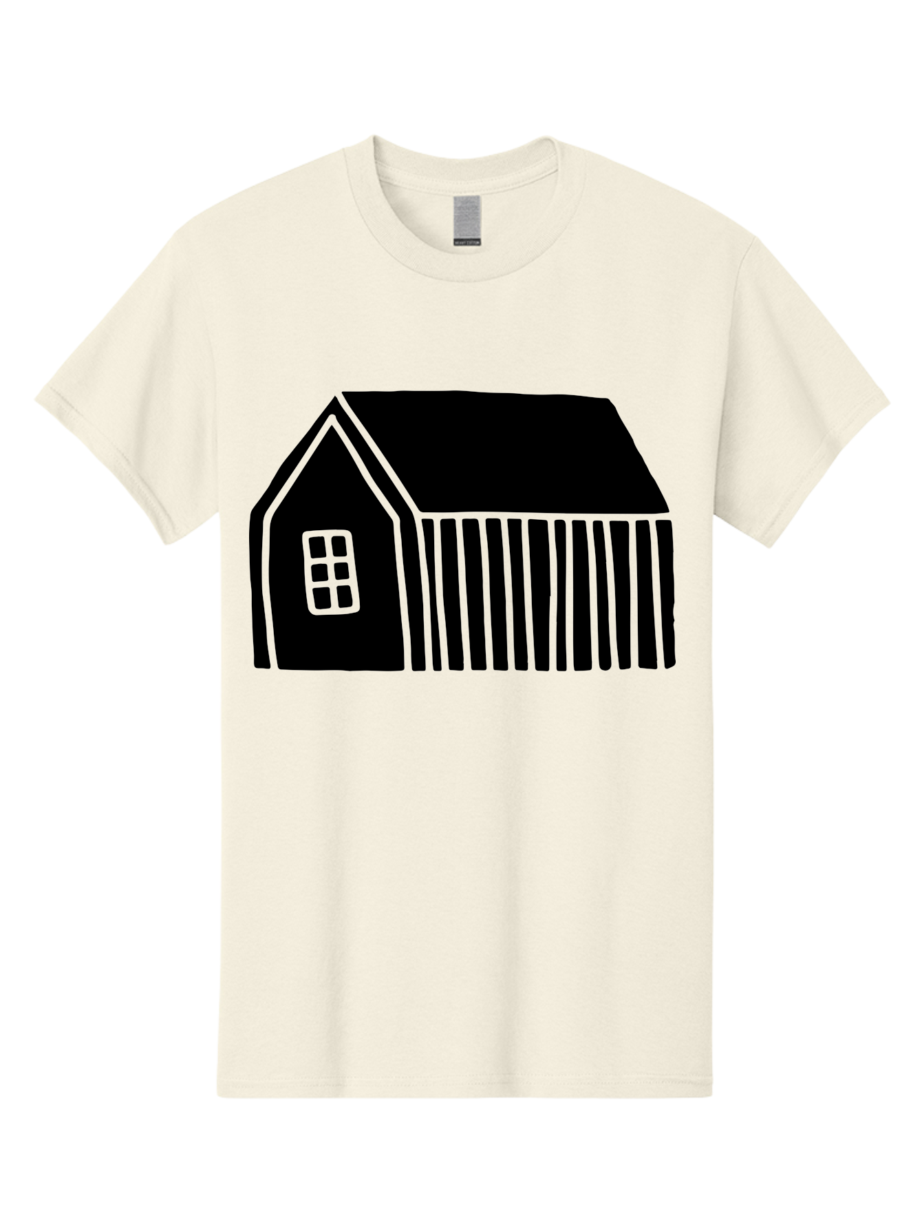 Barn Men'S Graphic Tee, 100% Cotton, Comfortable Casual Summer Wear, Machine Washable, Barn Illustration, Simple Design, Rural Architecture, Farm Building, Minimalist Art, Country Style, Black Silhouette, Green Outline -  Aaa580
