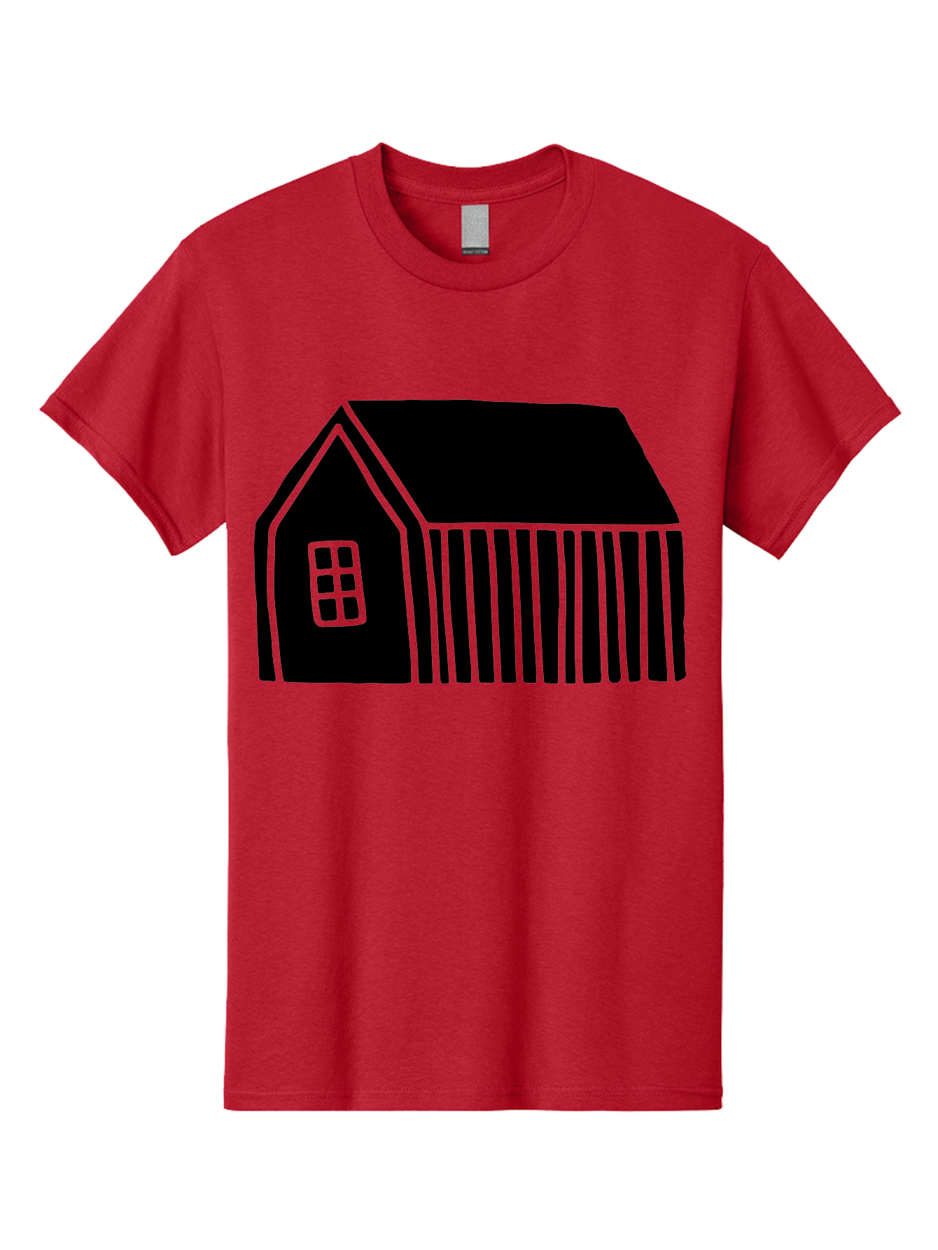 Barn Men'S Graphic Tee, 100% Cotton, Comfortable Casual Summer Wear, Machine Washable, Barn Illustration, Simple Design, Rural Architecture, Farm Building, Minimalist Art, Country Style, Black Silhouette, Green Outline -  Aaa580
