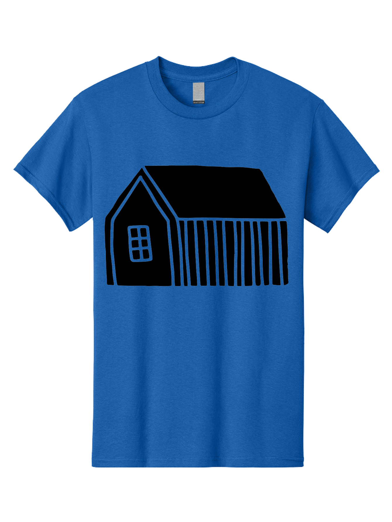 Barn Men'S Graphic Tee, 100% Cotton, Comfortable Casual Summer Wear, Machine Washable, Barn Illustration, Simple Design, Rural Architecture, Farm Building, Minimalist Art, Country Style, Black Silhouette, Green Outline -  Aaa580
