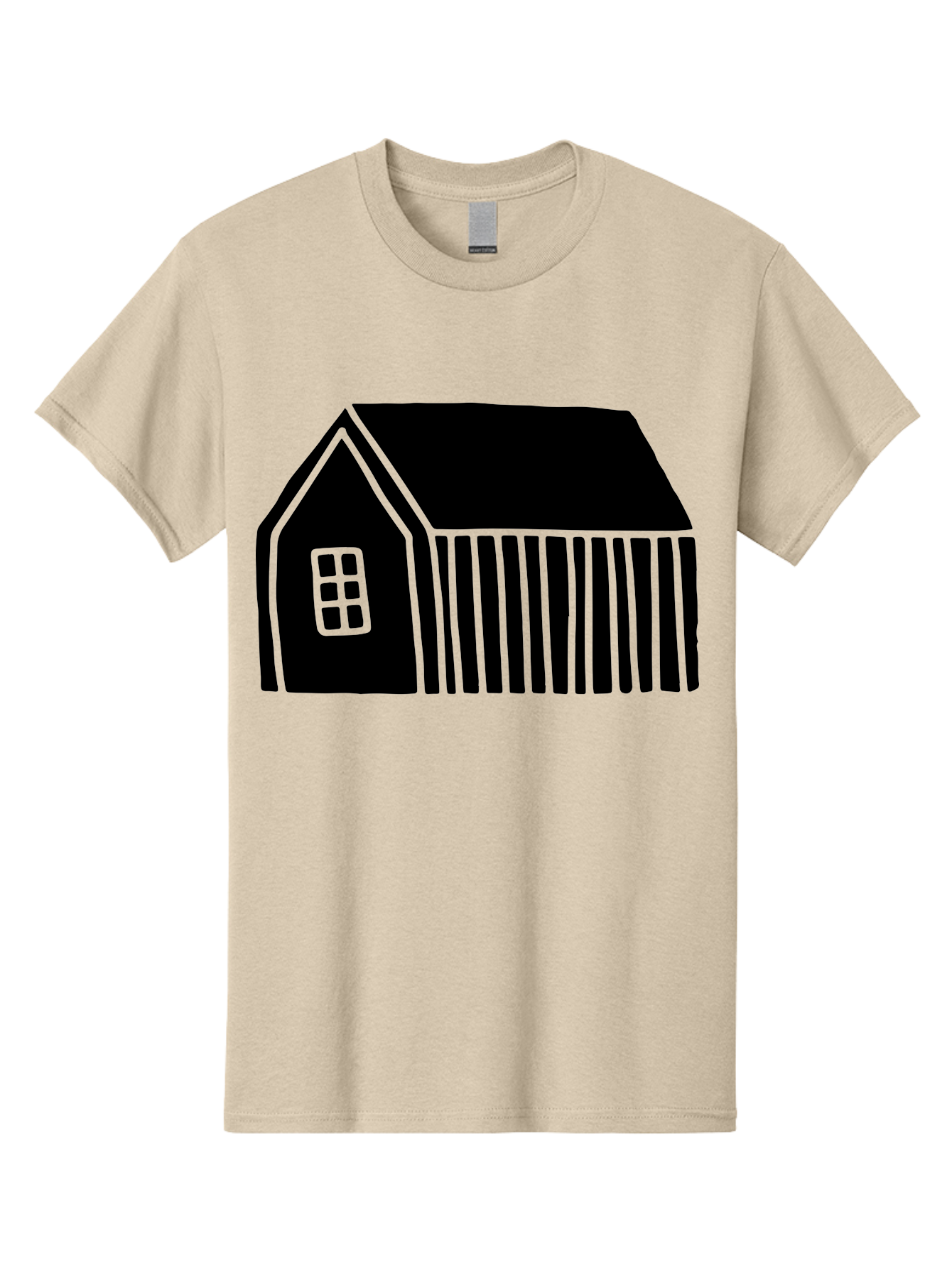 Barn Men'S Graphic Tee, 100% Cotton, Comfortable Casual Summer Wear, Machine Washable, Barn Illustration, Simple Design, Rural Architecture, Farm Building, Minimalist Art, Country Style, Black Silhouette, Green Outline -  Aaa580