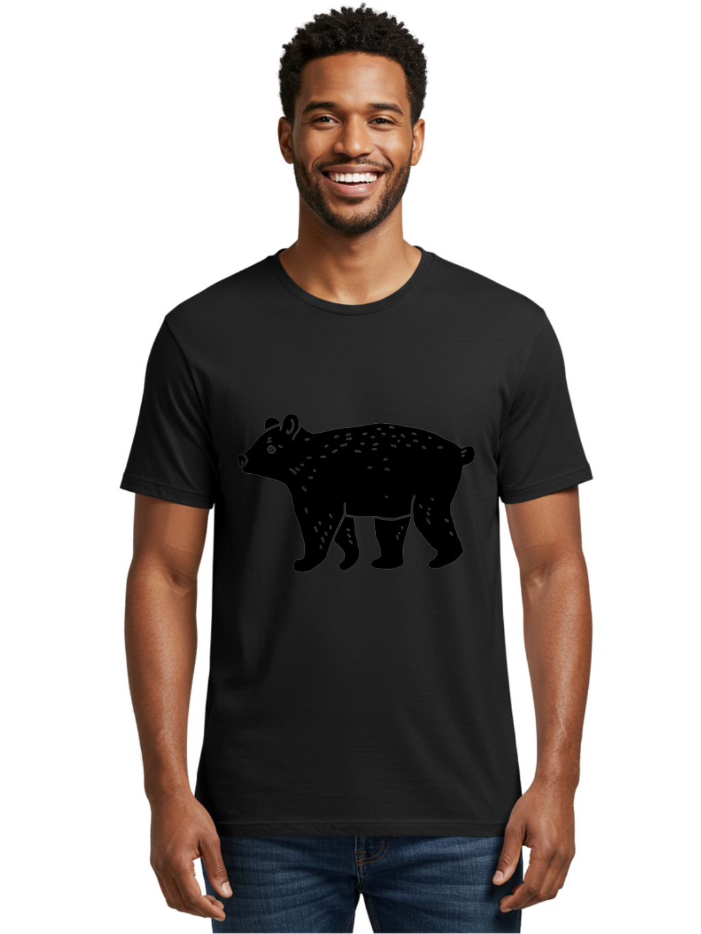 Bear Men'S Graphic Tee, 100% Cotton, Comfortable Casual Summer Wear, Machine Washable, Black Bear, Wildlife Animal, Forest Creature, Wild Beast, Mammal, Illustration, Simple Design, Minimalist Art -  Aaa581
