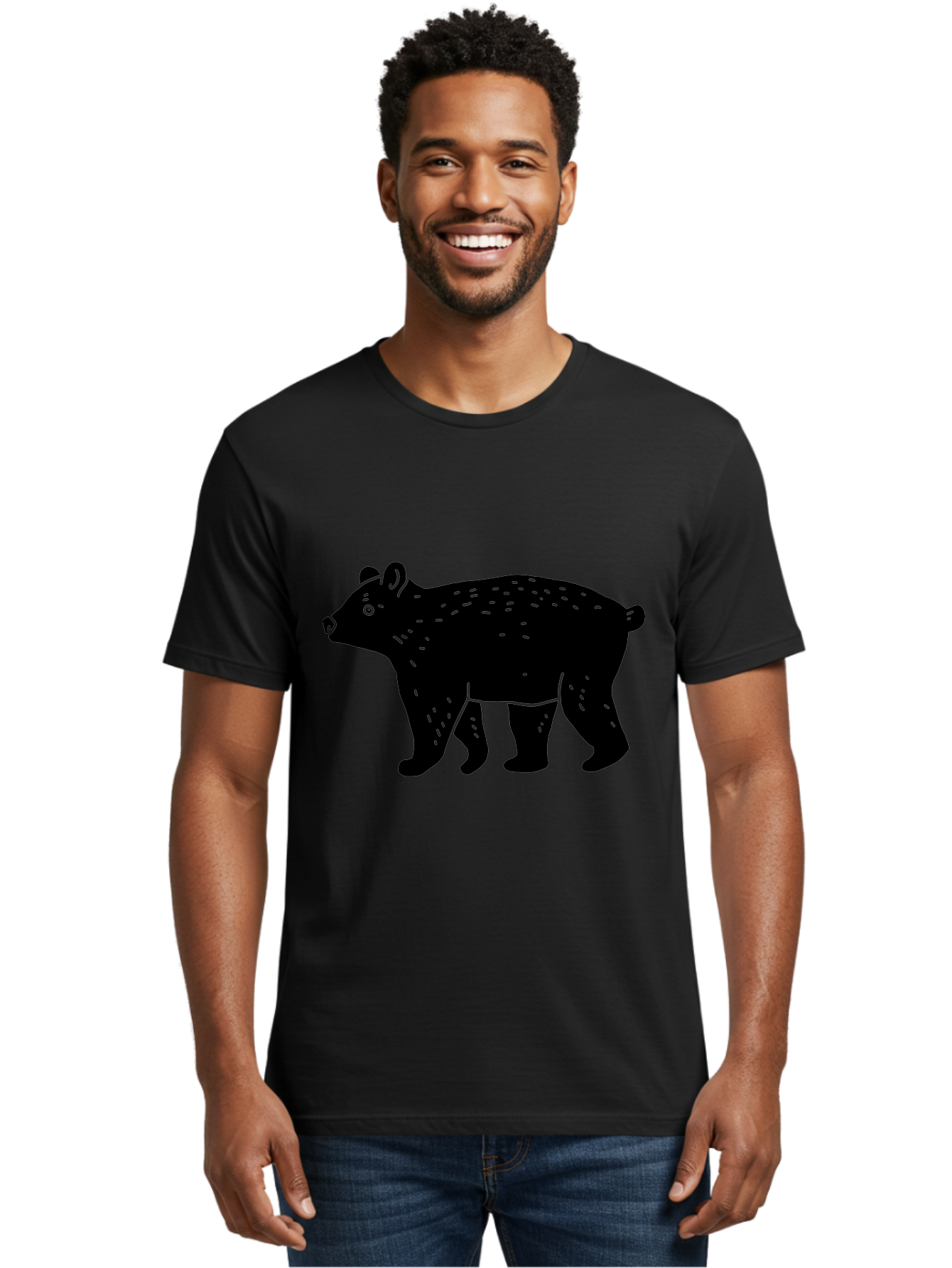 Bear Men'S Graphic Tee, 100% Cotton, Comfortable Casual Summer Wear, Machine Washable, Black Bear, Wildlife Animal, Forest Creature, Wild Beast, Mammal, Illustration, Simple Design, Minimalist Art -  Aaa581