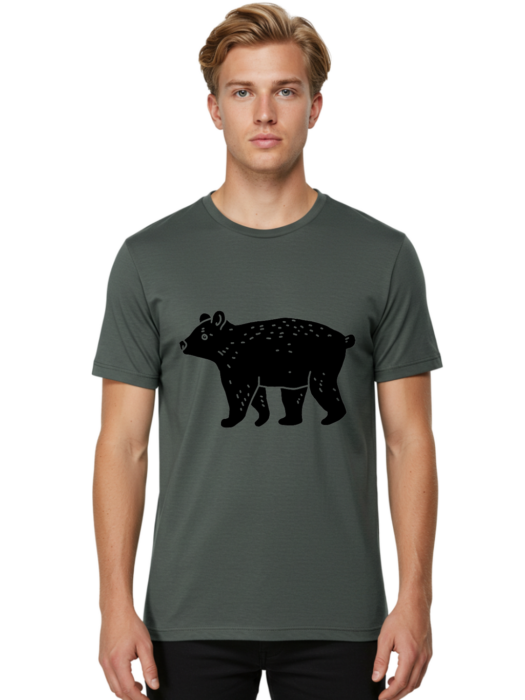 Bear Men'S Graphic Tee, 100% Cotton, Comfortable Casual Summer Wear, Machine Washable, Black Bear, Wildlife Animal, Forest Creature, Wild Beast, Mammal, Illustration, Simple Design, Minimalist Art -  Aaa581