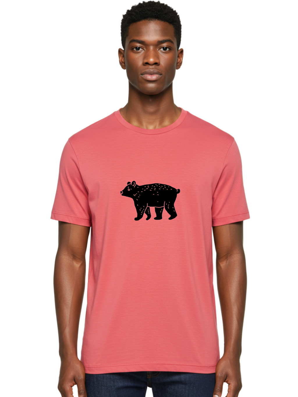 Bear Men'S Graphic Tee, 100% Cotton, Comfortable Casual Summer Wear, Machine Washable, Black Bear, Wildlife Animal, Forest Creature, Wild Beast, Mammal, Illustration, Simple Design, Minimalist Art -  Aaa581