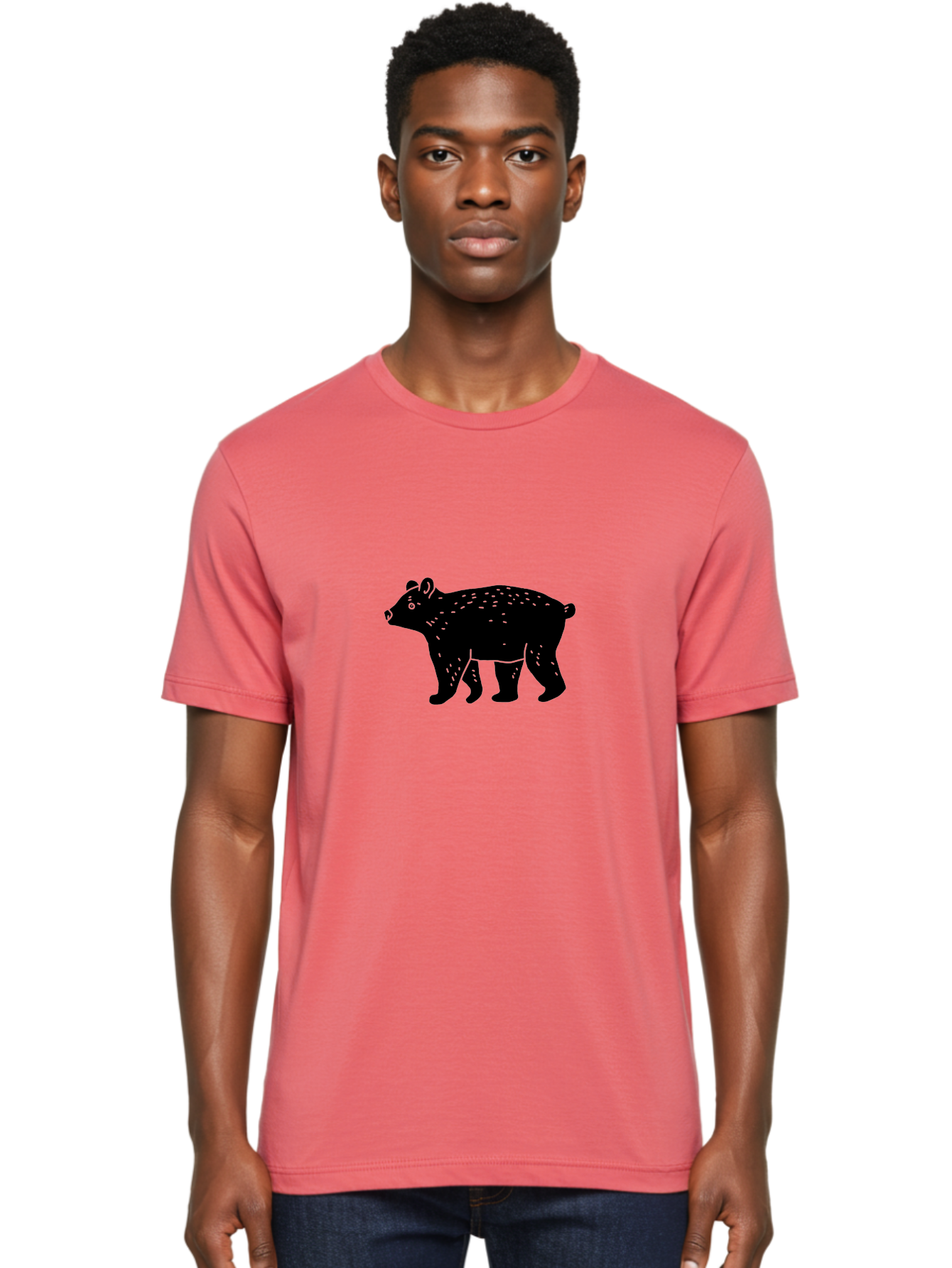 Bear Men'S Graphic Tee, 100% Cotton, Comfortable Casual Summer Wear, Machine Washable, Black Bear, Wildlife Animal, Forest Creature, Wild Beast, Mammal, Illustration, Simple Design, Minimalist Art -  Aaa581