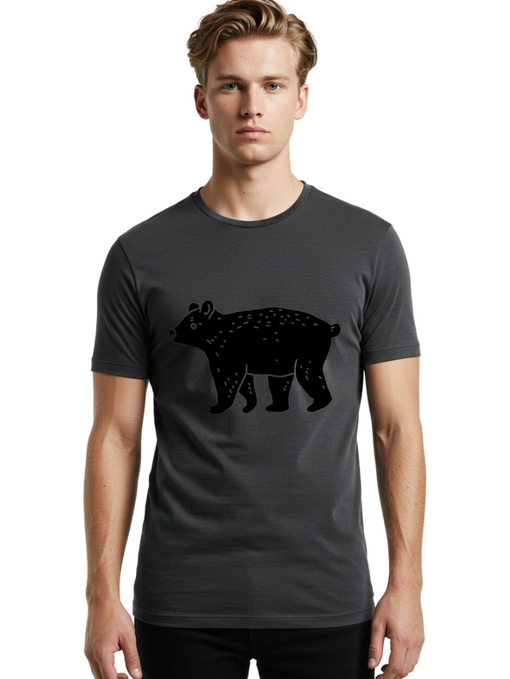 Bear Men'S Graphic Tee, 100% Cotton, Comfortable Casual Summer Wear, Machine Washable, Black Bear, Wildlife Animal, Forest Creature, Wild Beast, Mammal, Illustration, Simple Design, Minimalist Art -  Aaa581