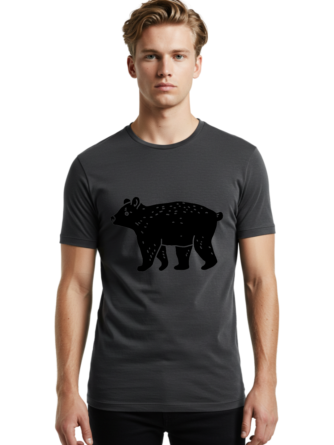Bear Men'S Graphic Tee, 100% Cotton, Comfortable Casual Summer Wear, Machine Washable, Black Bear, Wildlife Animal, Forest Creature, Wild Beast, Mammal, Illustration, Simple Design, Minimalist Art -  Aaa581