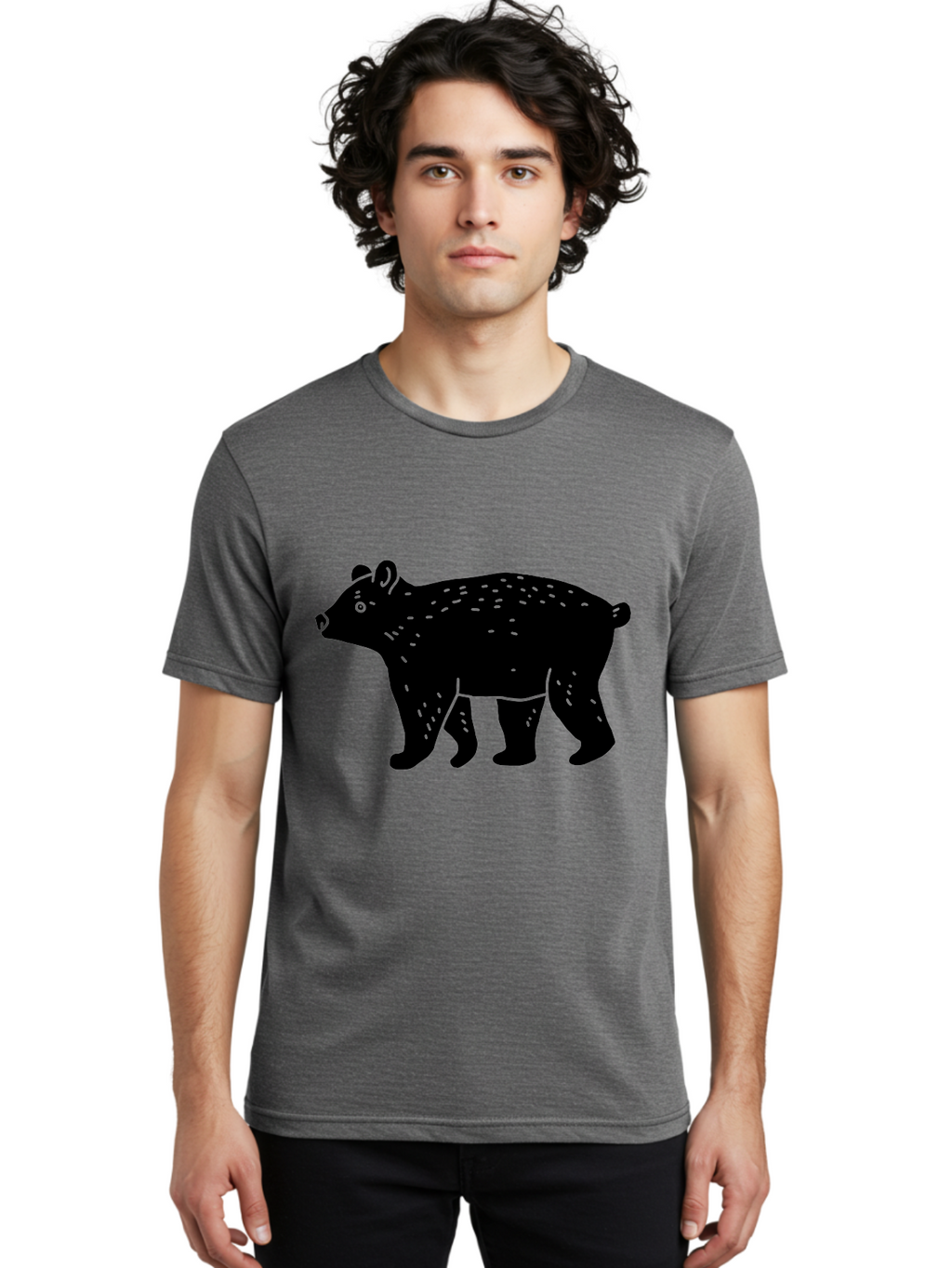 Bear Men'S Graphic Tee, 100% Cotton, Comfortable Casual Summer Wear, Machine Washable, Black Bear, Wildlife Animal, Forest Creature, Wild Beast, Mammal, Illustration, Simple Design, Minimalist Art -  Aaa581