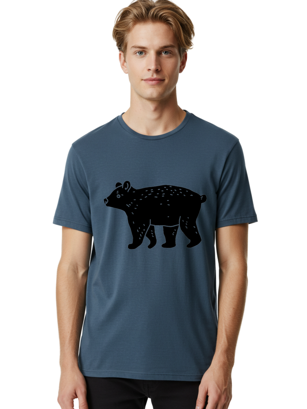 Bear Men'S Graphic Tee, 100% Cotton, Comfortable Casual Summer Wear, Machine Washable, Black Bear, Wildlife Animal, Forest Creature, Wild Beast, Mammal, Illustration, Simple Design, Minimalist Art -  Aaa581
