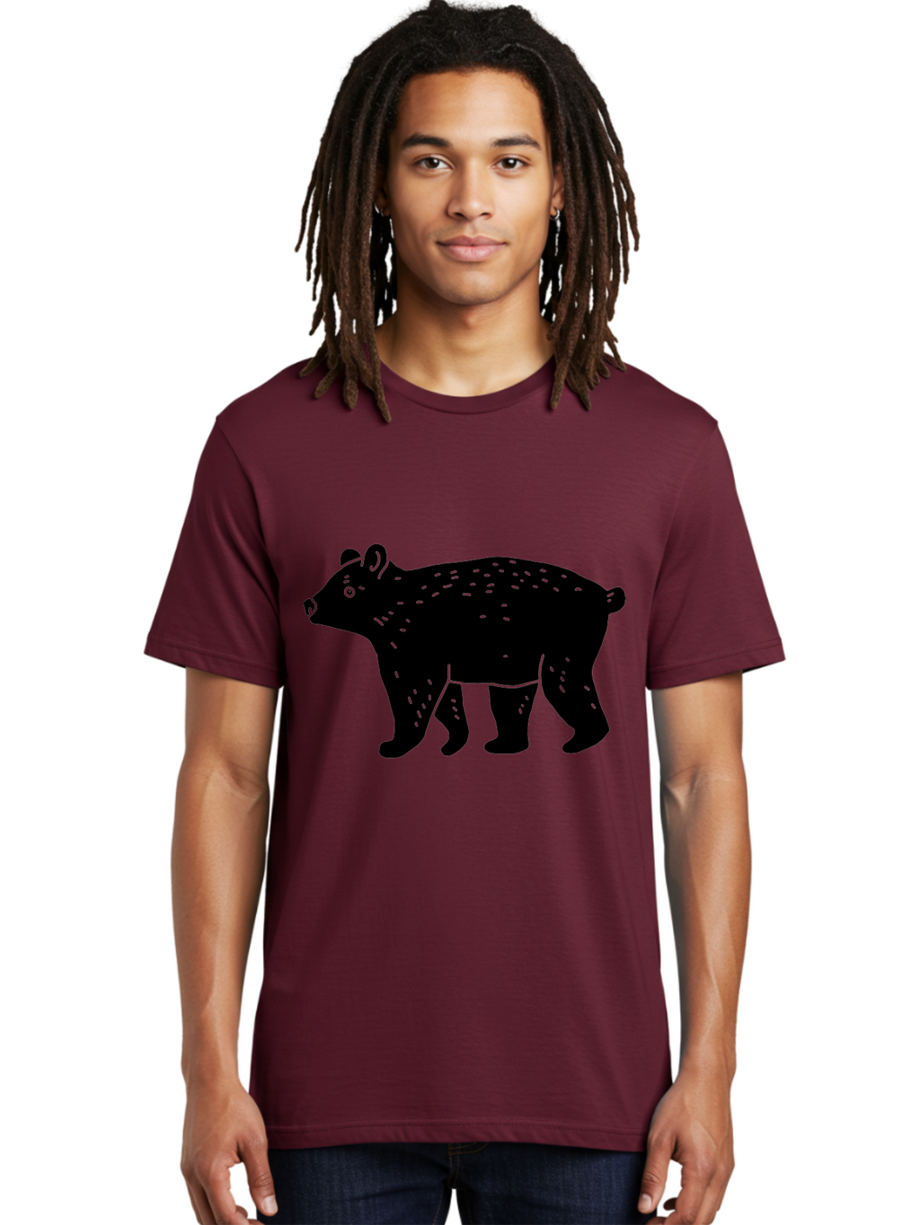 Bear Men'S Graphic Tee, 100% Cotton, Comfortable Casual Summer Wear, Machine Washable, Black Bear, Wildlife Animal, Forest Creature, Wild Beast, Mammal, Illustration, Simple Design, Minimalist Art -  Aaa581