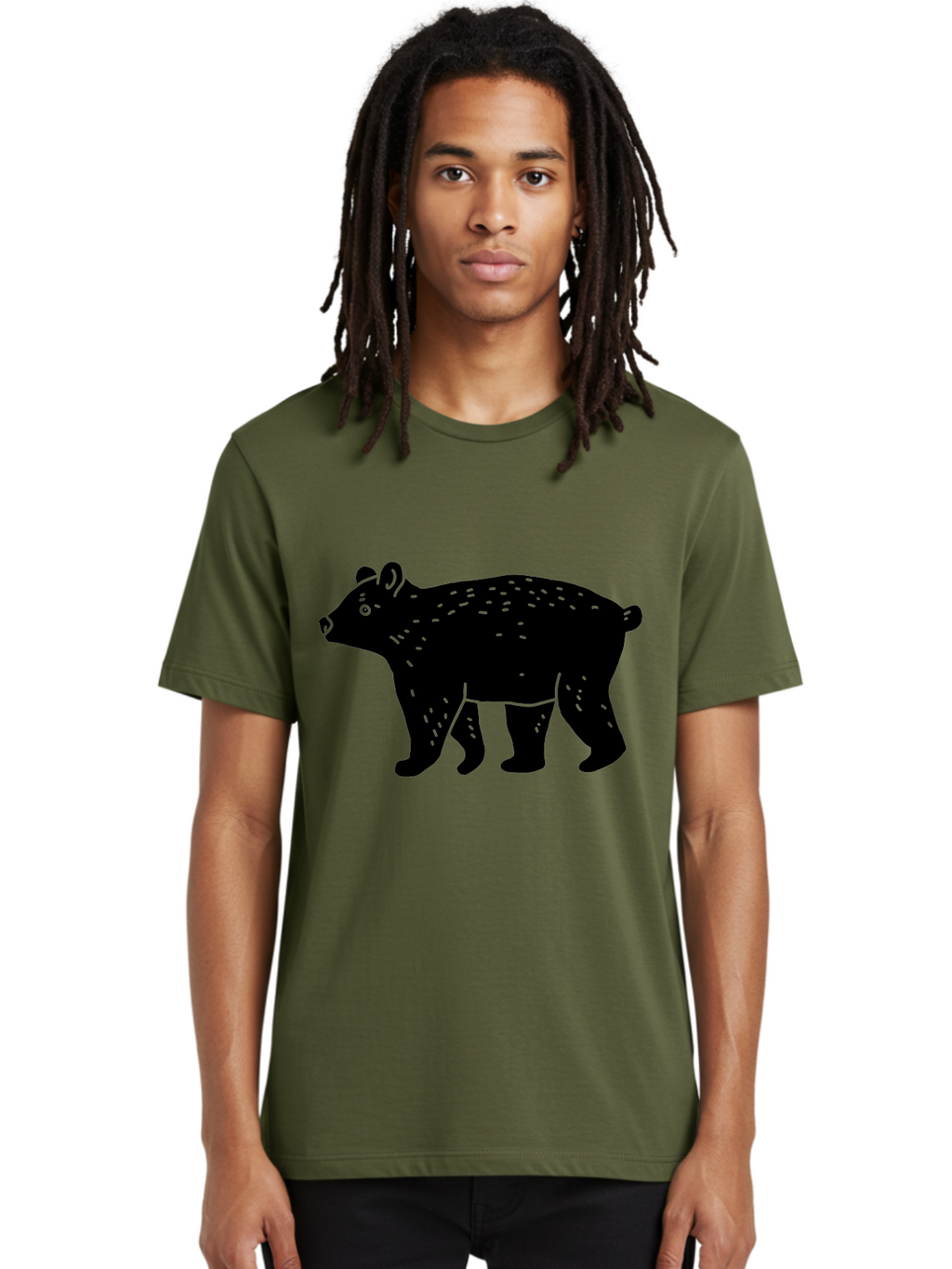 Bear Men'S Graphic Tee, 100% Cotton, Comfortable Casual Summer Wear, Machine Washable, Black Bear, Wildlife Animal, Forest Creature, Wild Beast, Mammal, Illustration, Simple Design, Minimalist Art -  Aaa581
