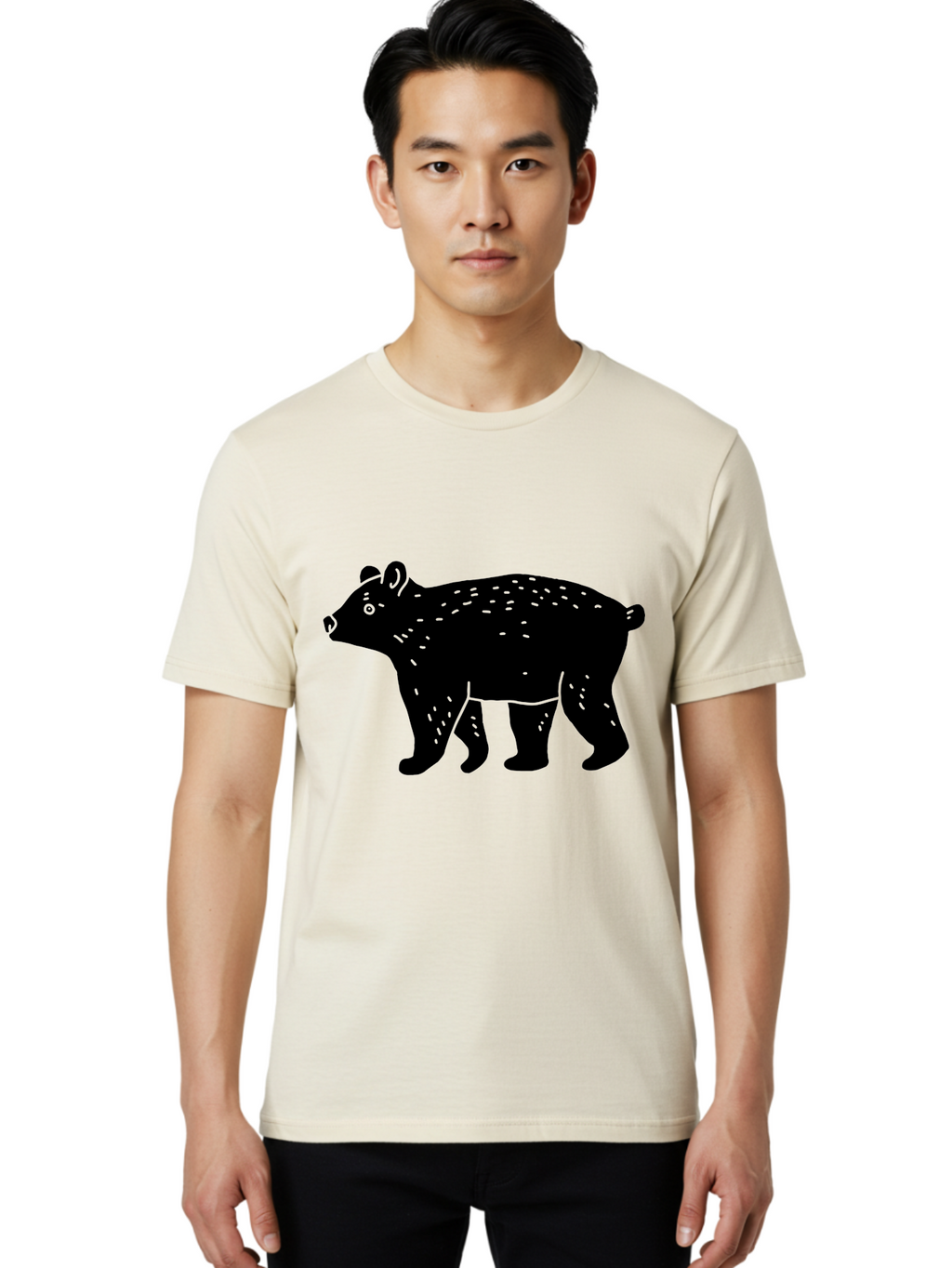 Bear Men'S Graphic Tee, 100% Cotton, Comfortable Casual Summer Wear, Machine Washable, Black Bear, Wildlife Animal, Forest Creature, Wild Beast, Mammal, Illustration, Simple Design, Minimalist Art -  Aaa581