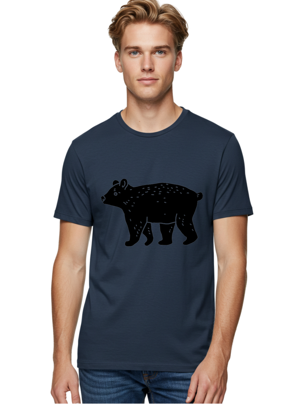Bear Men'S Graphic Tee, 100% Cotton, Comfortable Casual Summer Wear, Machine Washable, Black Bear, Wildlife Animal, Forest Creature, Wild Beast, Mammal, Illustration, Simple Design, Minimalist Art -  Aaa581