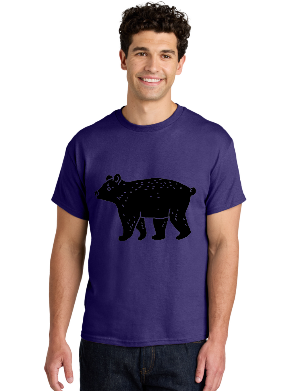 Bear Men'S Graphic Tee, 100% Cotton, Comfortable Casual Summer Wear, Machine Washable, Black Bear, Wildlife Animal, Forest Creature, Wild Beast, Mammal, Illustration, Simple Design, Minimalist Art -  Aaa581