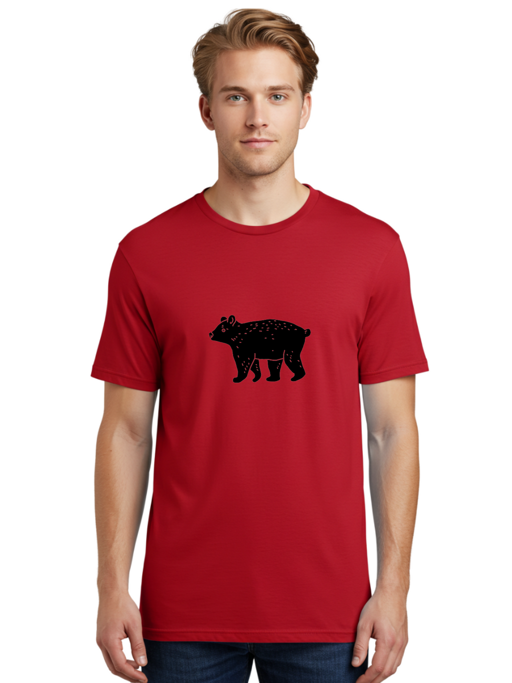 Bear Men'S Graphic Tee, 100% Cotton, Comfortable Casual Summer Wear, Machine Washable, Black Bear, Wildlife Animal, Forest Creature, Wild Beast, Mammal, Illustration, Simple Design, Minimalist Art -  Aaa581