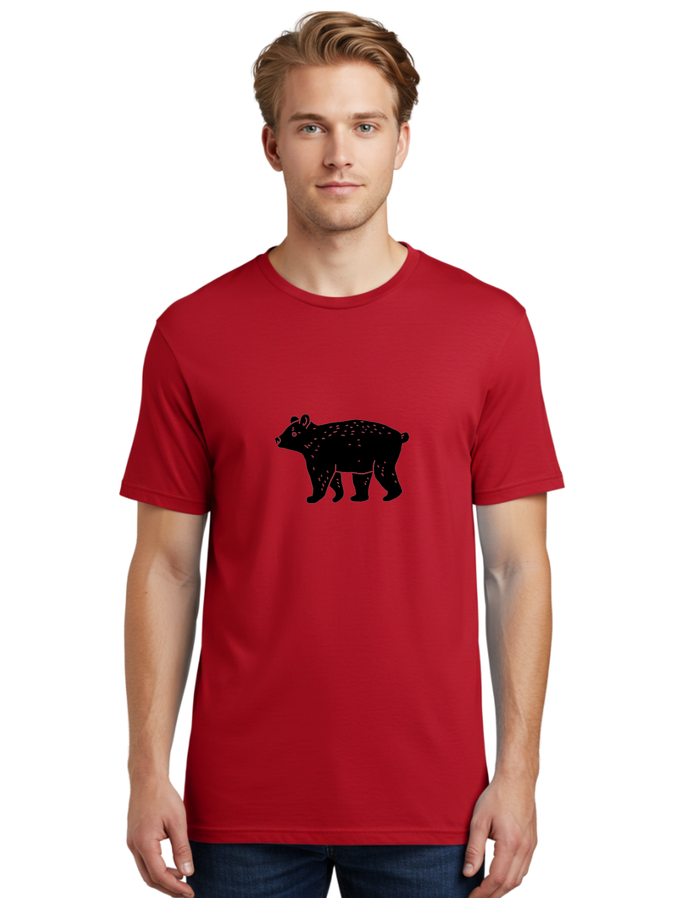 Bear Men'S Graphic Tee, 100% Cotton, Comfortable Casual Summer Wear, Machine Washable, Black Bear, Wildlife Animal, Forest Creature, Wild Beast, Mammal, Illustration, Simple Design, Minimalist Art -  Aaa581